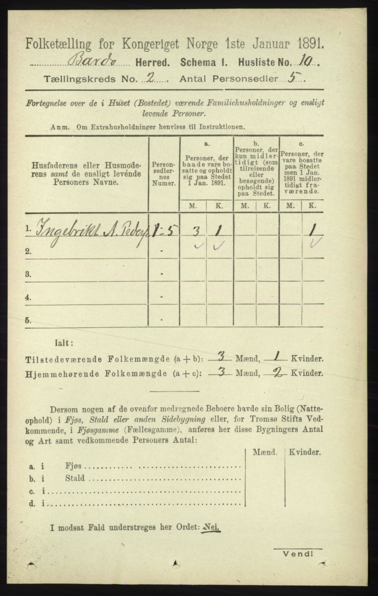 RA, 1891 census for 1922 Bardu, 1891, p. 442