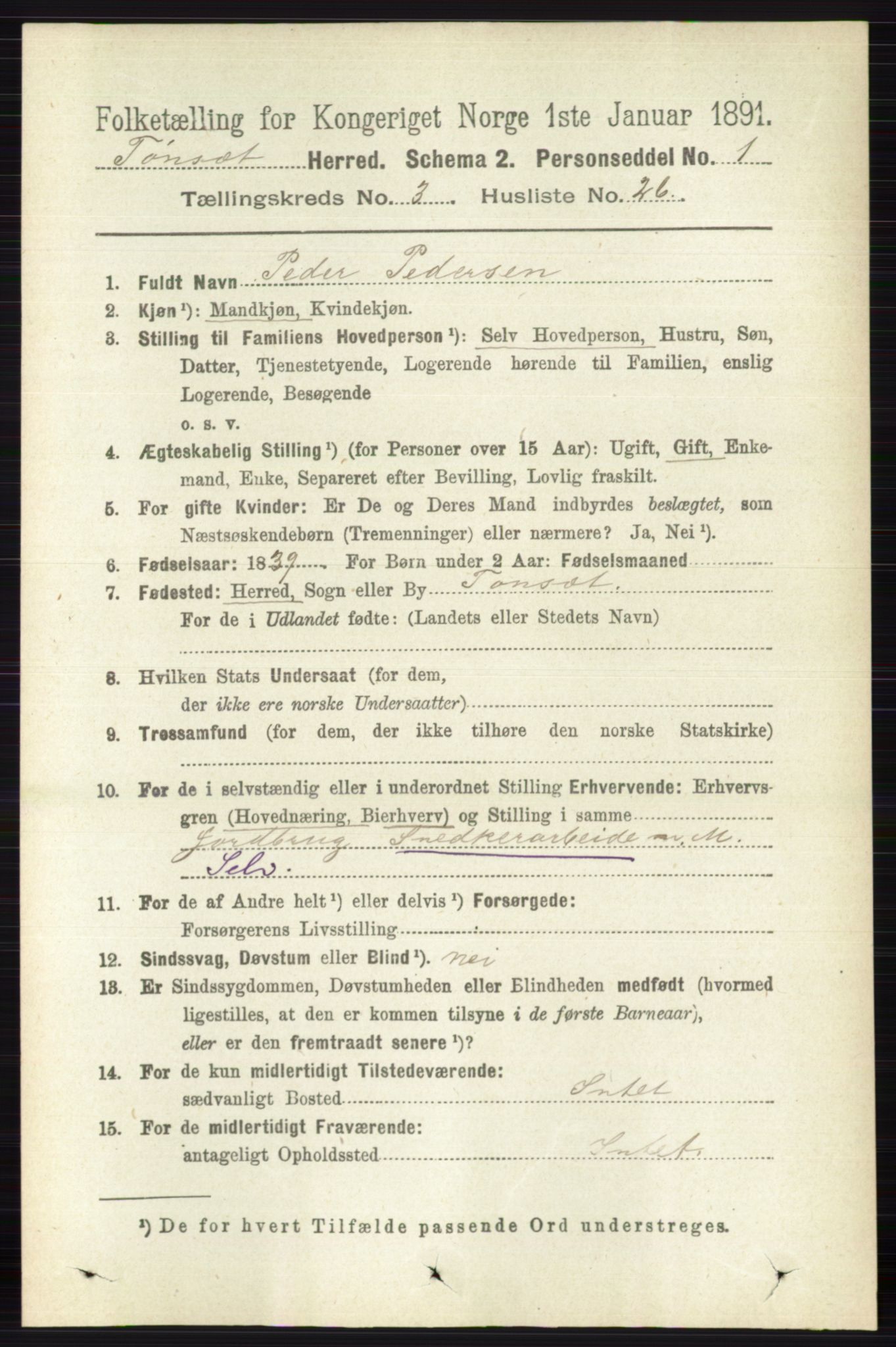 RA, 1891 census for 0437 Tynset, 1891, p. 689