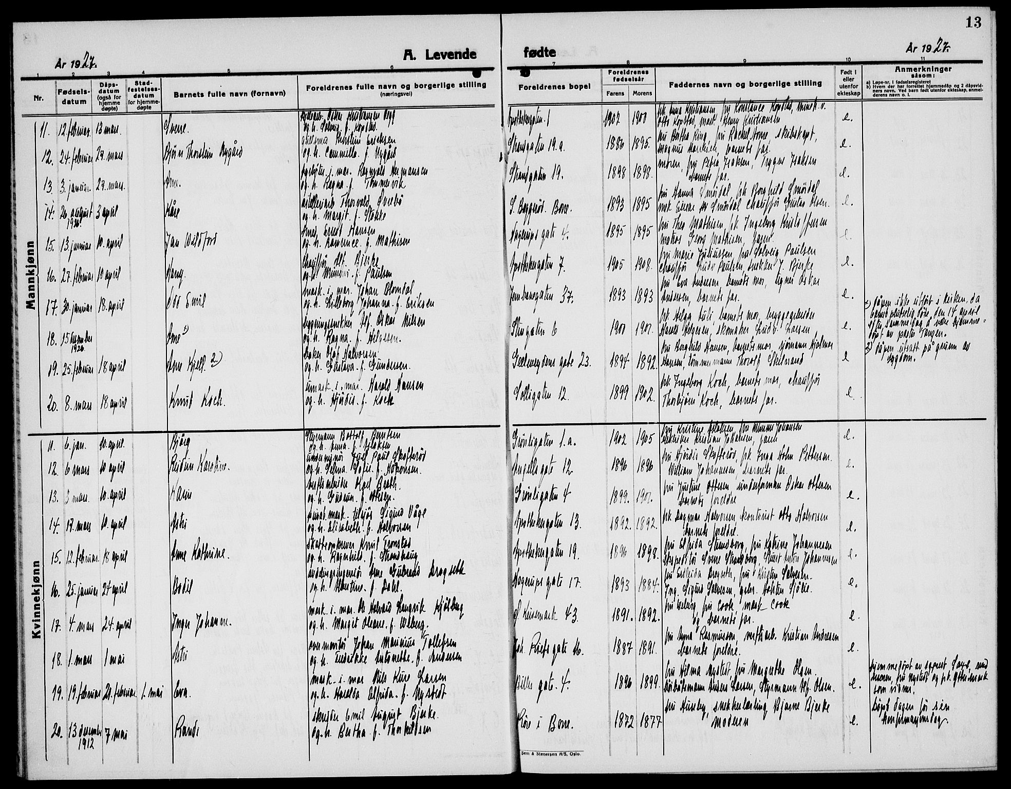 Horten kirkebøker, SAKO/A-348/G/Ga/L0009: Parish register (copy) no. 9, 1926-1936, p. 13