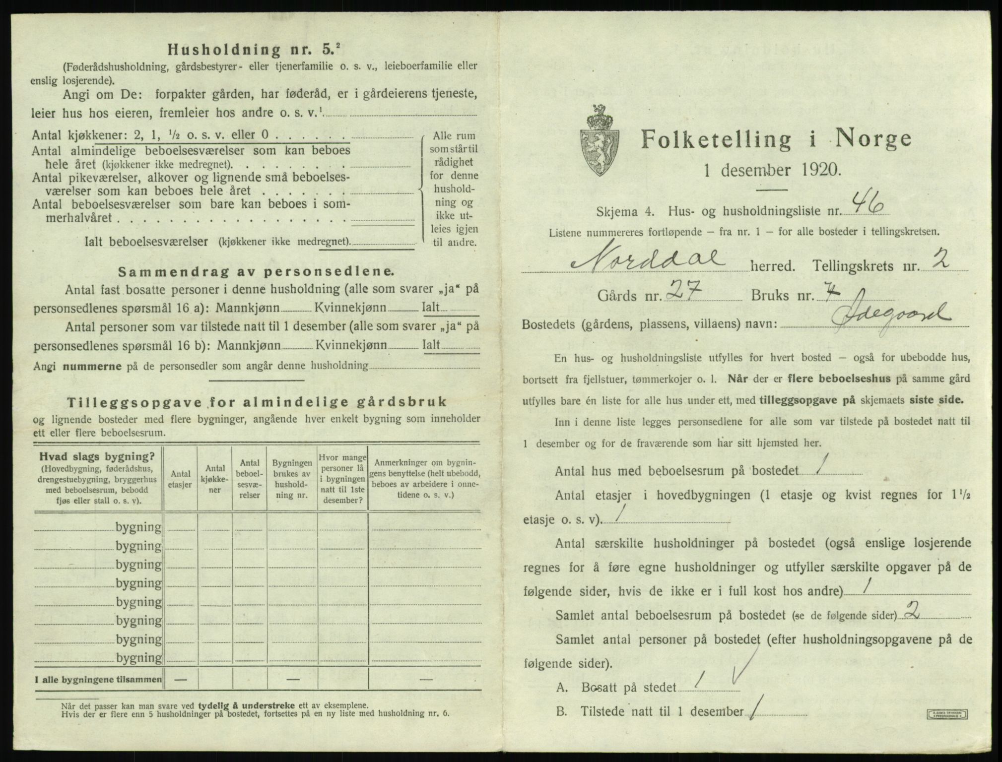 SAT, 1920 census for Norddal, 1920, p. 239