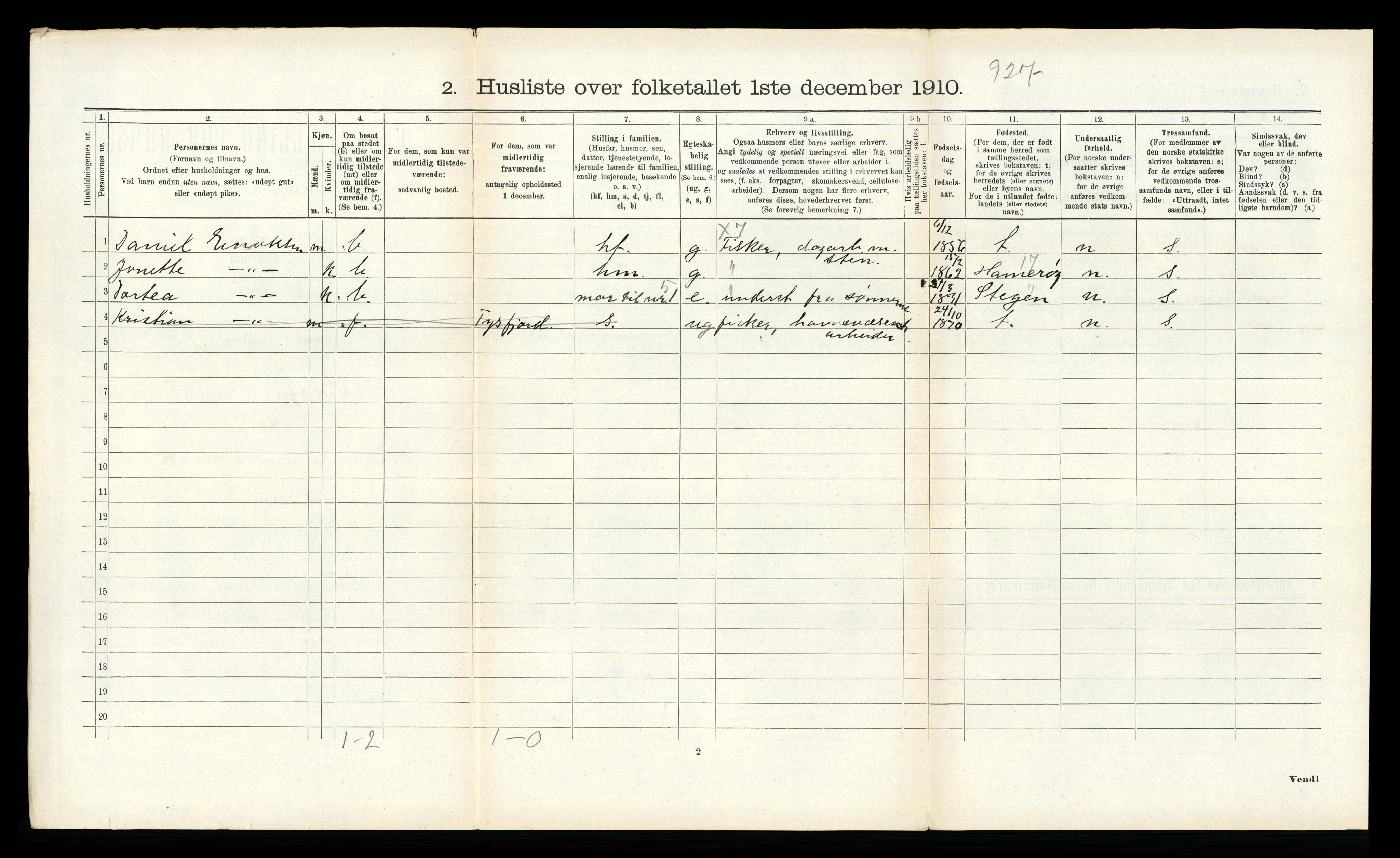 RA, 1910 census for Vågan, 1910, p. 1782