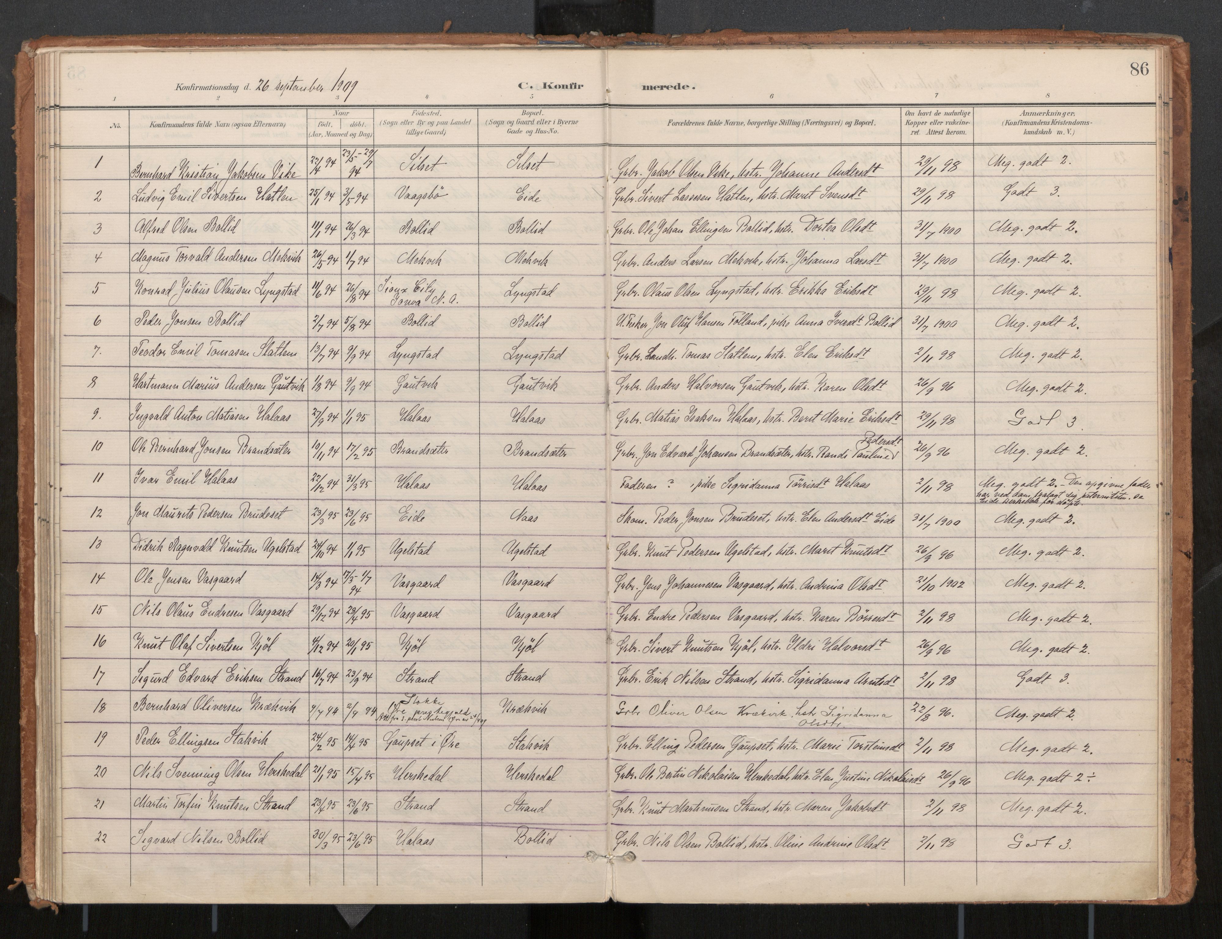 Ministerialprotokoller, klokkerbøker og fødselsregistre - Møre og Romsdal, SAT/A-1454/571/L0836a: Parish register (official) no. 571A02, 1898-1910, p. 86
