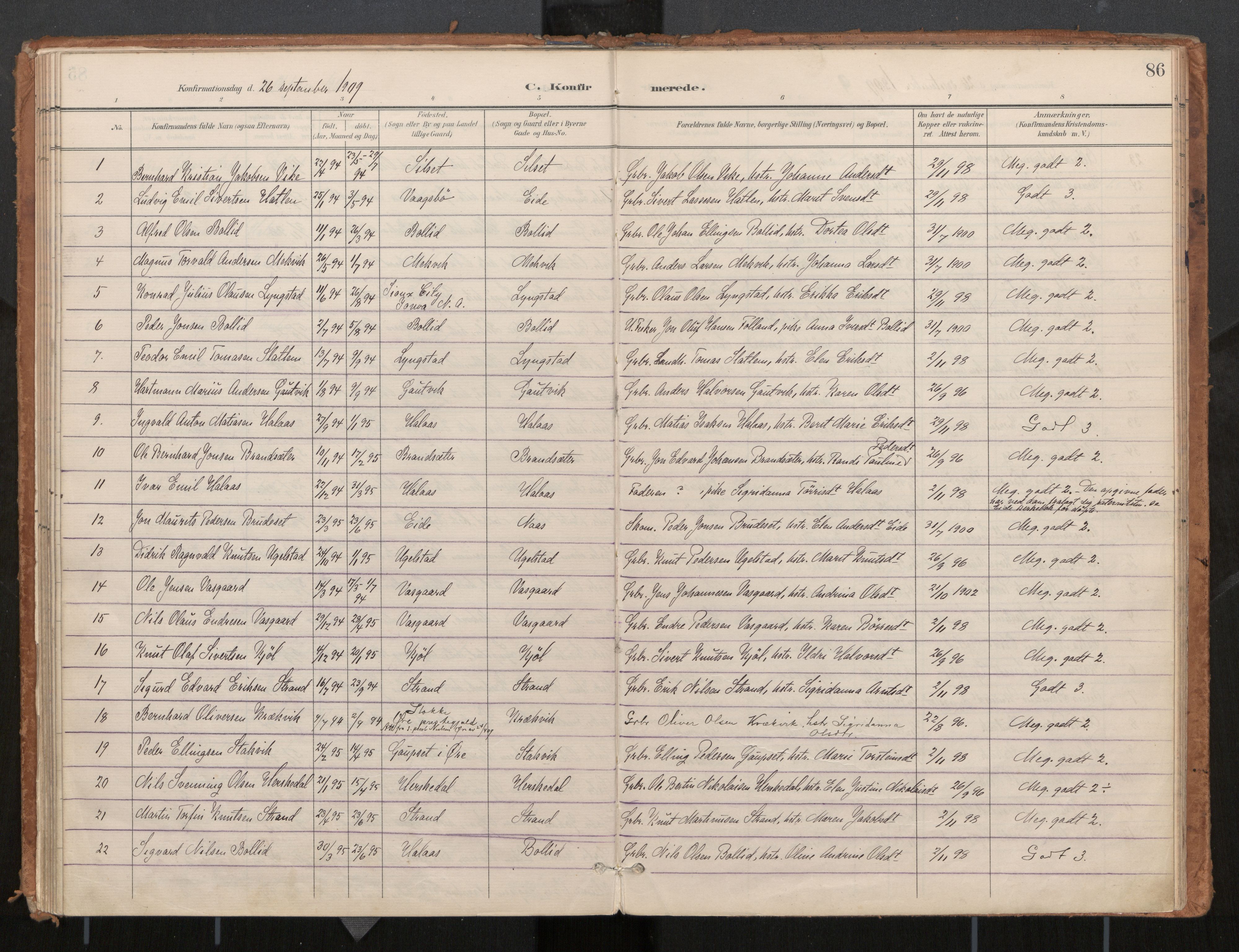 Ministerialprotokoller, klokkerbøker og fødselsregistre - Møre og Romsdal, AV/SAT-A-1454/571/L0836a: Parish register (official) no. 571A02, 1898-1910, p. 86