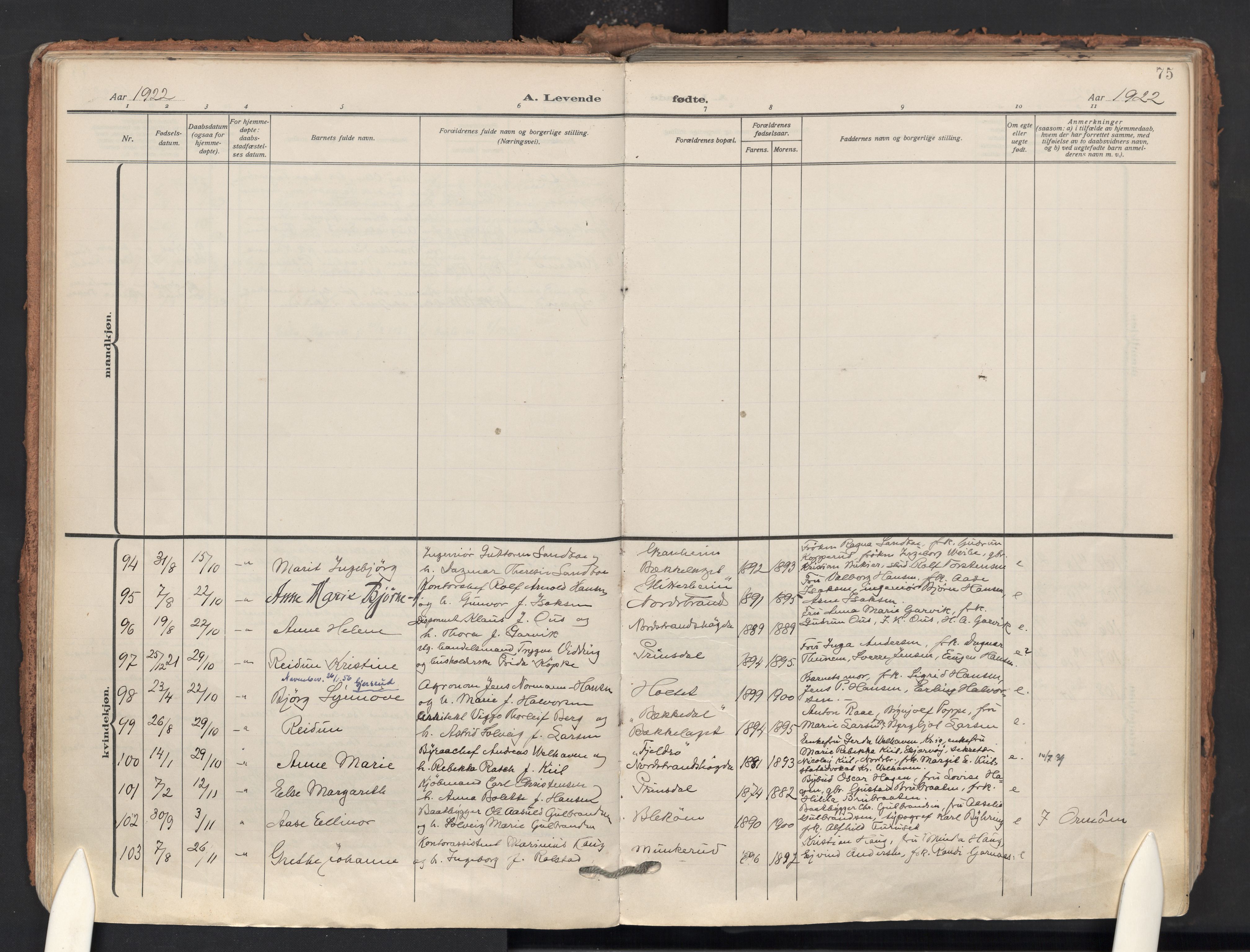 Nordstrand prestekontor Kirkebøker, AV/SAO-A-10362a/F/Fa/L0002: Parish register (official) no. 2, 1914-1929, p. 75