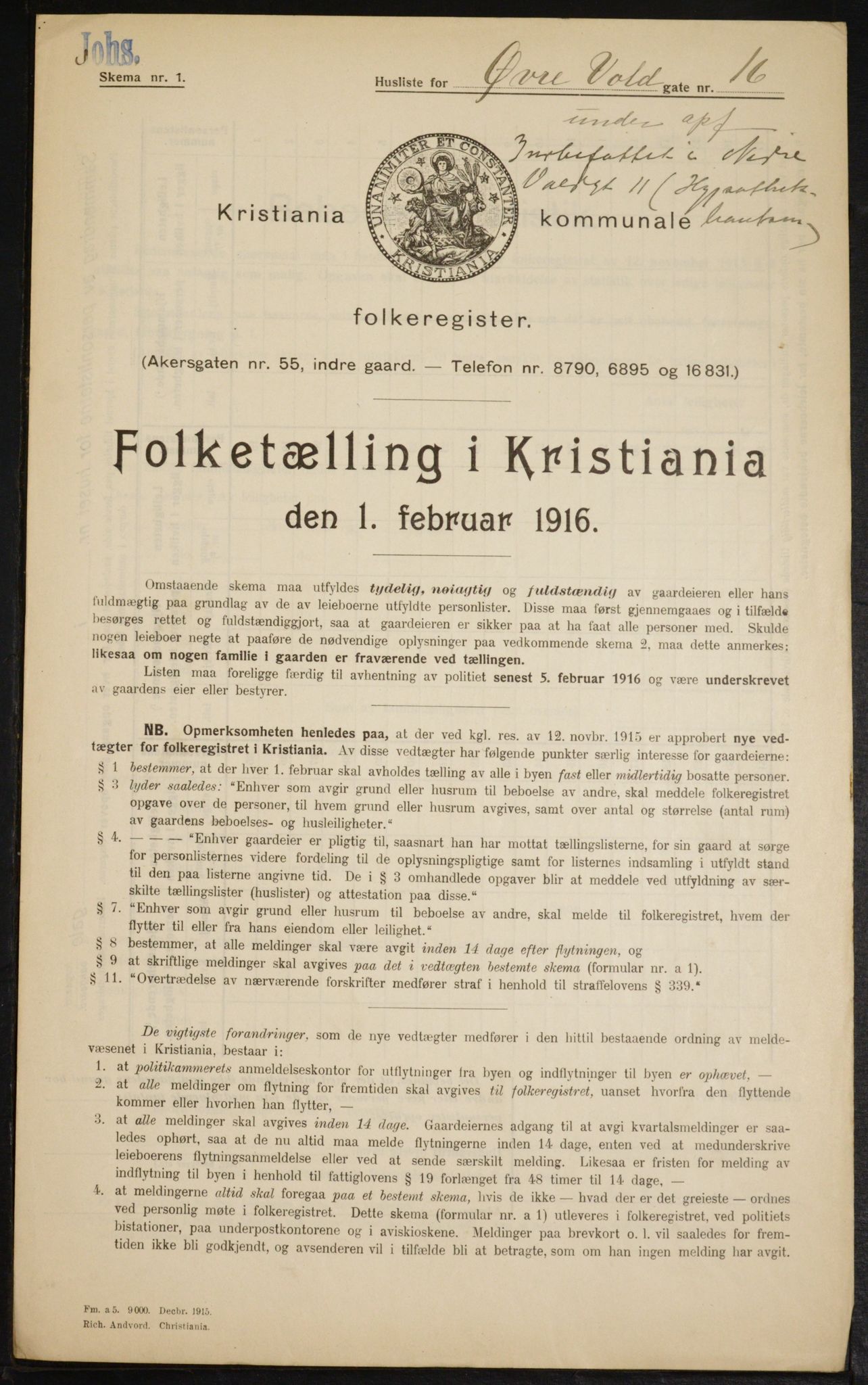 OBA, Municipal Census 1916 for Kristiania, 1916, p. 133963