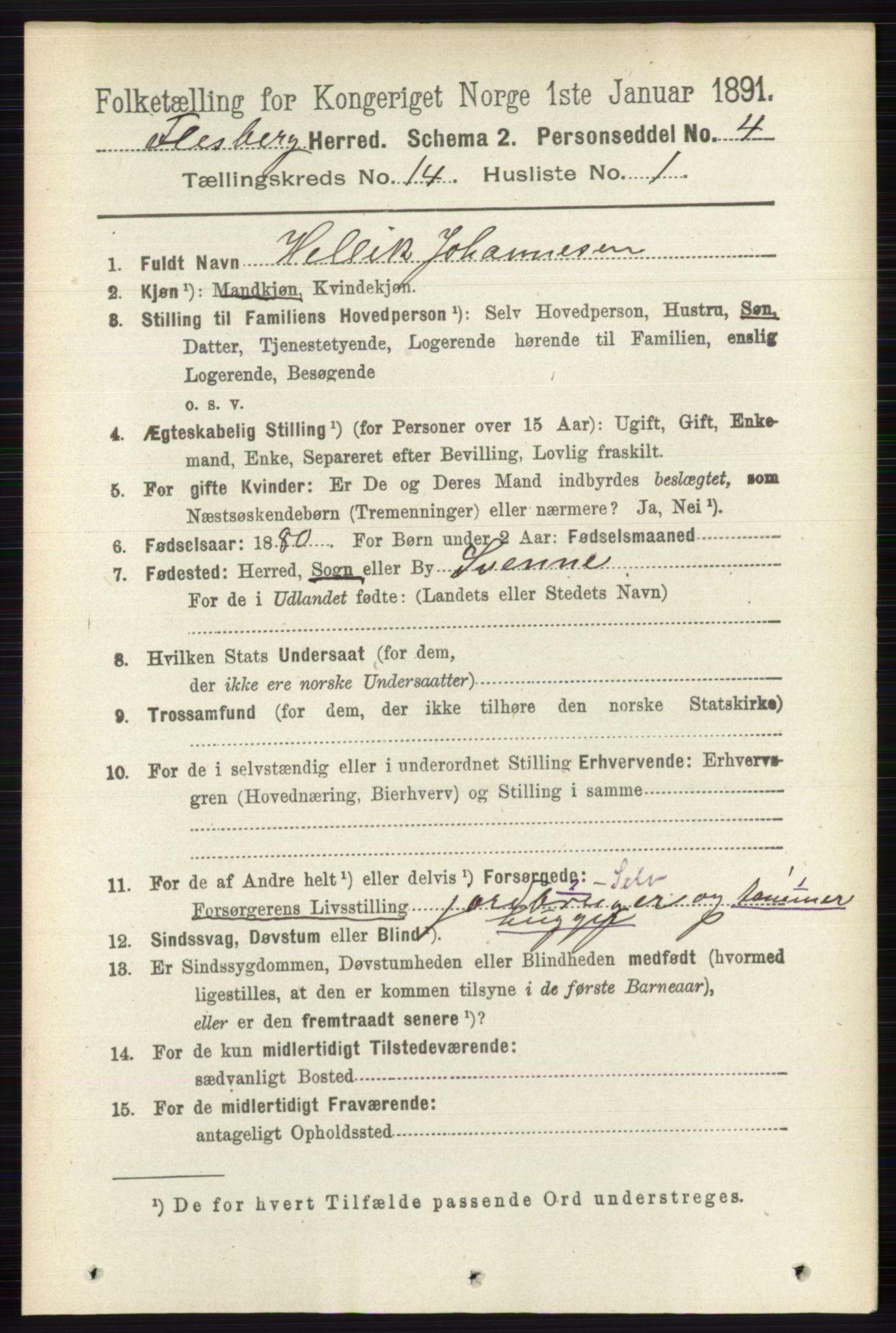 RA, 1891 census for 0631 Flesberg, 1891, p. 2460