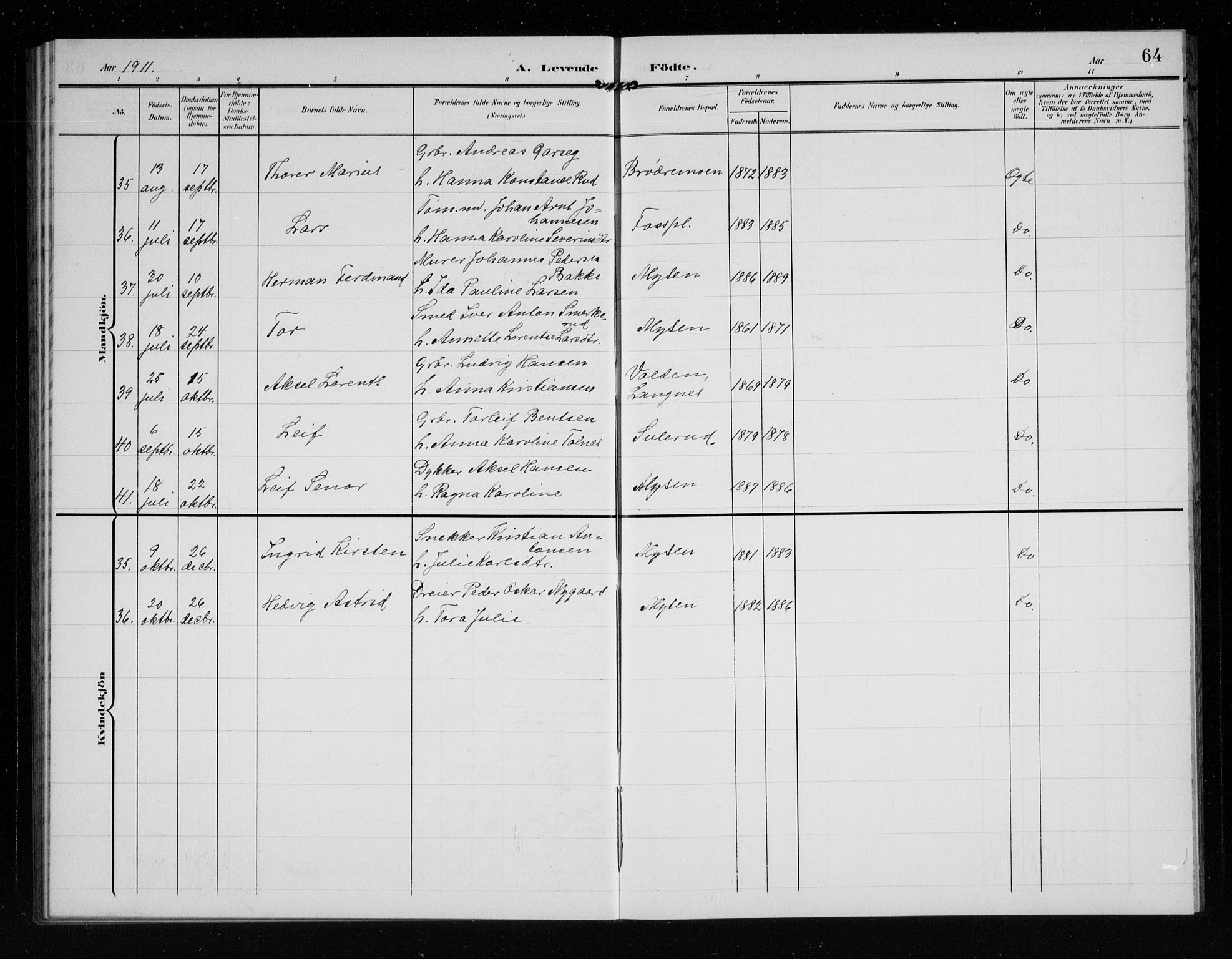 Eidsberg prestekontor Kirkebøker, AV/SAO-A-10905/G/Ga/L0002: Parish register (copy) no. I 2, 1903-1913, p. 64