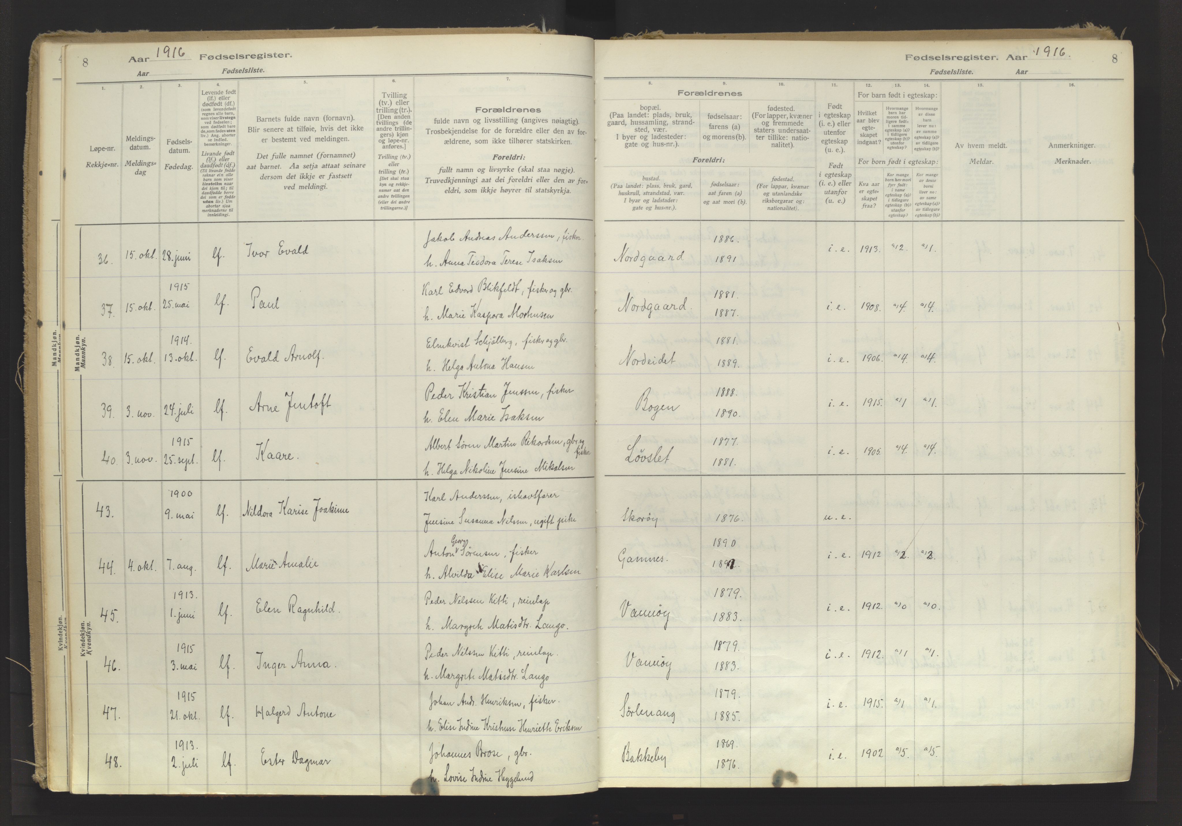 Karlsøy sokneprestembete, SATØ/S-1299/I/Ic/L0064: Birth register no. 64, 1916-1943, p. 8