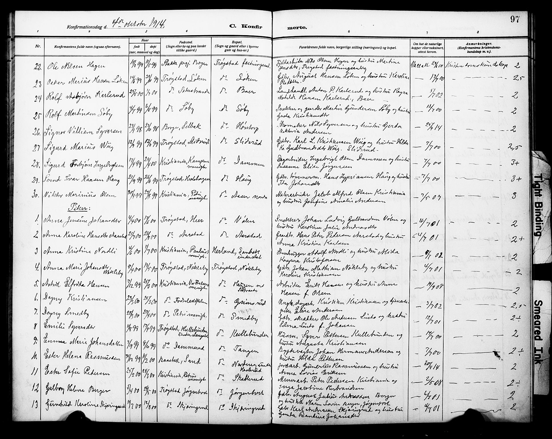 Trøgstad prestekontor Kirkebøker, AV/SAO-A-10925/G/Ga/L0002: Parish register (copy) no. I 2, 1911-1929, p. 97