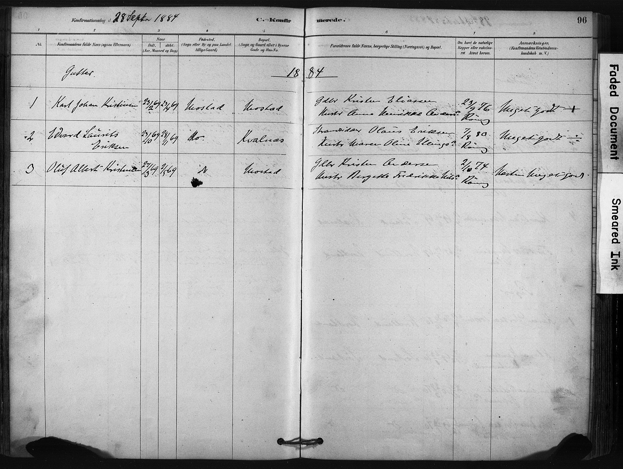 Ministerialprotokoller, klokkerbøker og fødselsregistre - Nordland, AV/SAT-A-1459/807/L0122: Parish register (official) no. 807A05, 1880-1902, p. 96