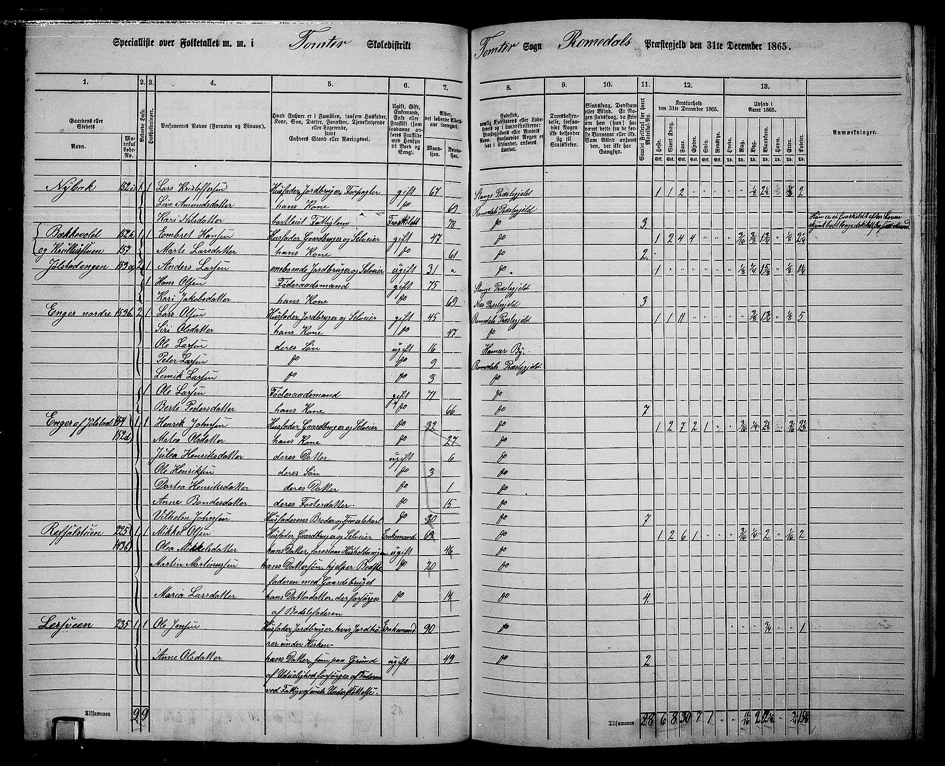 RA, 1865 census for Romedal, 1865, p. 138