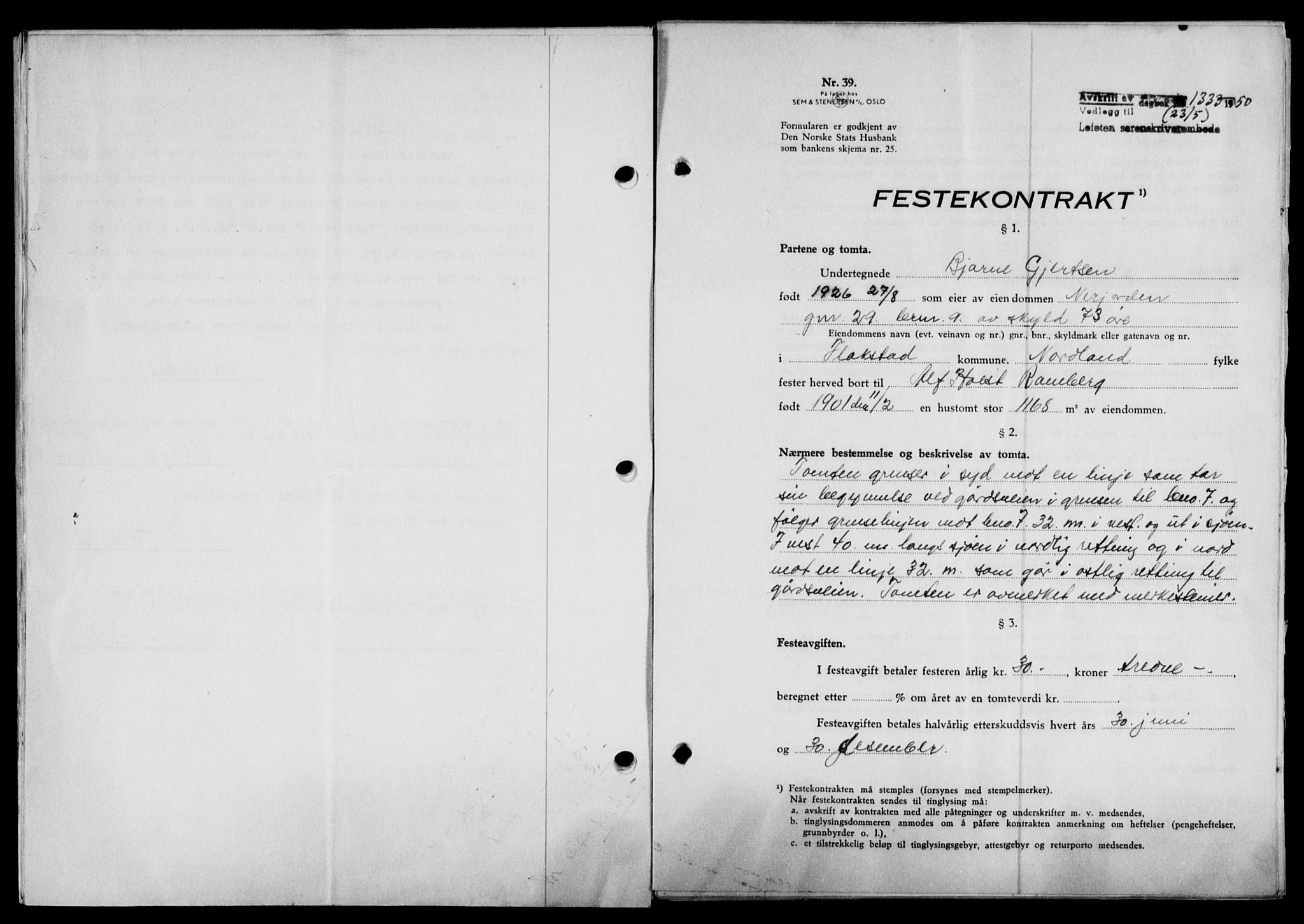 Lofoten sorenskriveri, SAT/A-0017/1/2/2C/L0023a: Mortgage book no. 23a, 1950-1950, Diary no: : 1333/1950