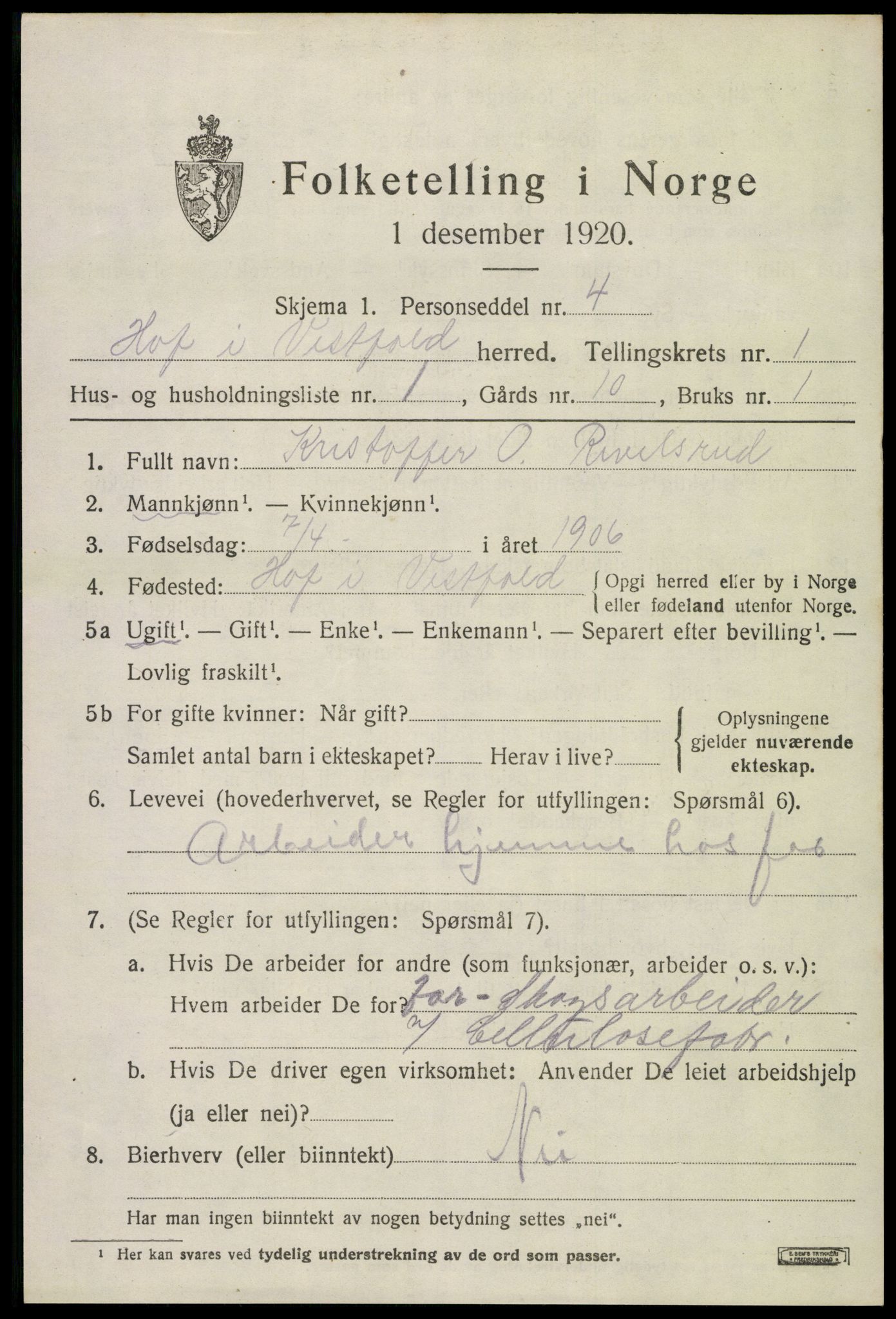 SAKO, 1920 census for Hof, 1920, p. 915