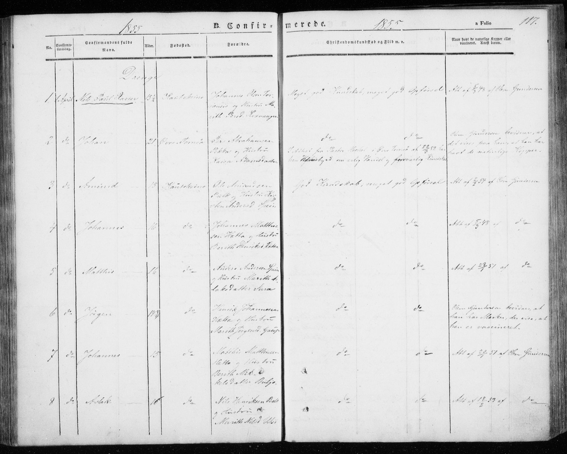 Kautokeino sokneprestembete, SATØ/S-1340/H/Ha/L0002.kirke: Parish register (official) no. 2, 1843-1861, p. 117