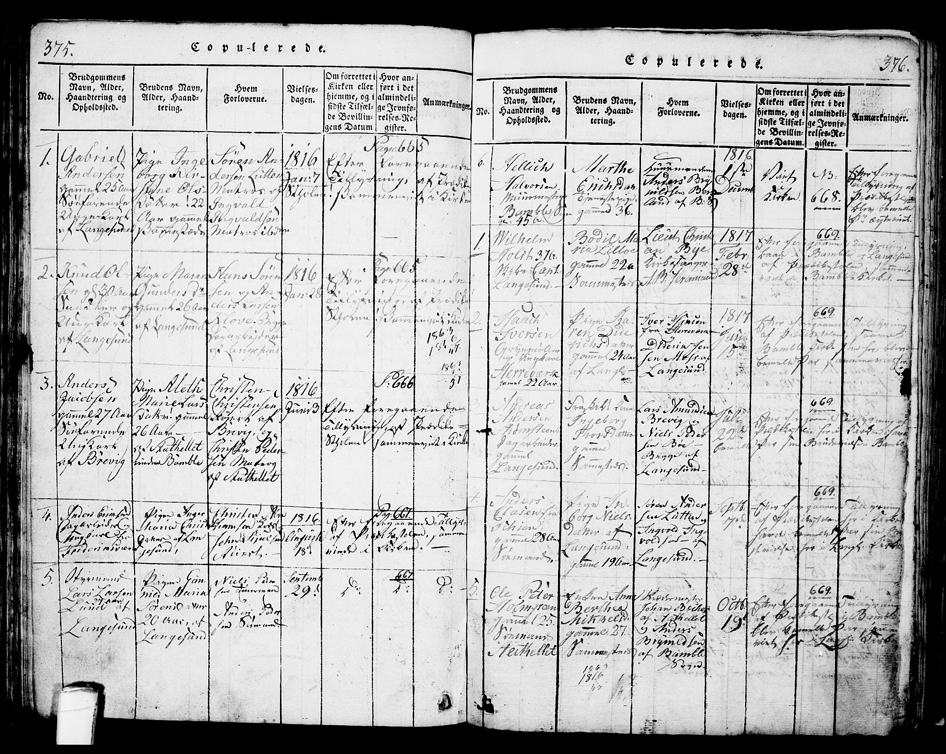 Langesund kirkebøker, SAKO/A-280/G/Ga/L0003: Parish register (copy) no. 3, 1815-1858, p. 375-376