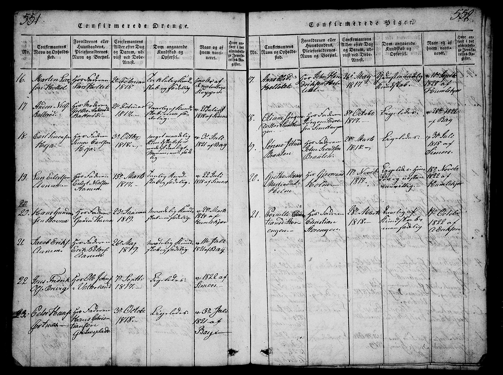 Borge prestekontor Kirkebøker, AV/SAO-A-10903/G/Ga/L0001: Parish register (copy) no.  I 1, 1815-1835, p. 551-552