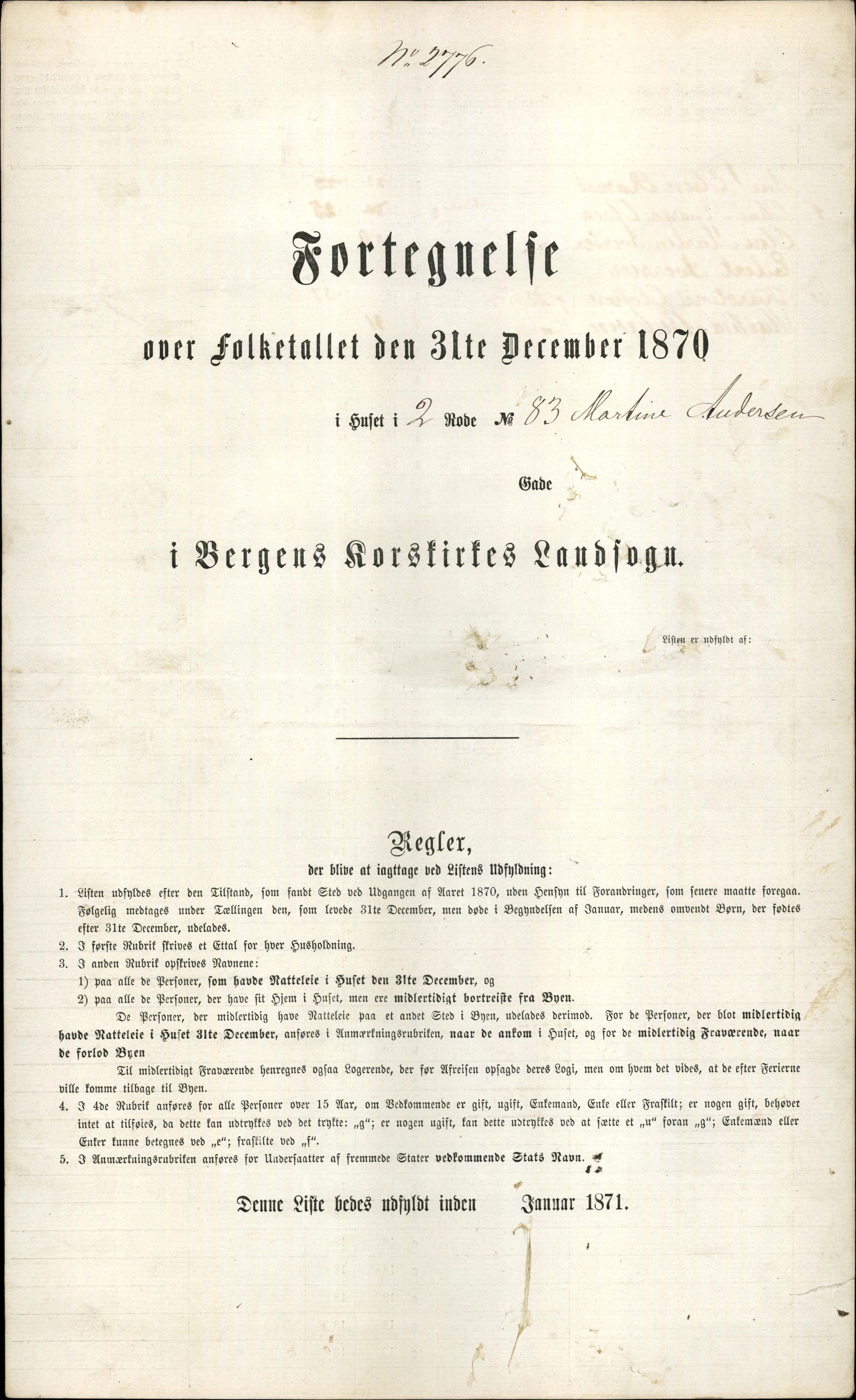 RA, 1870 census for 1301 Bergen, 1870