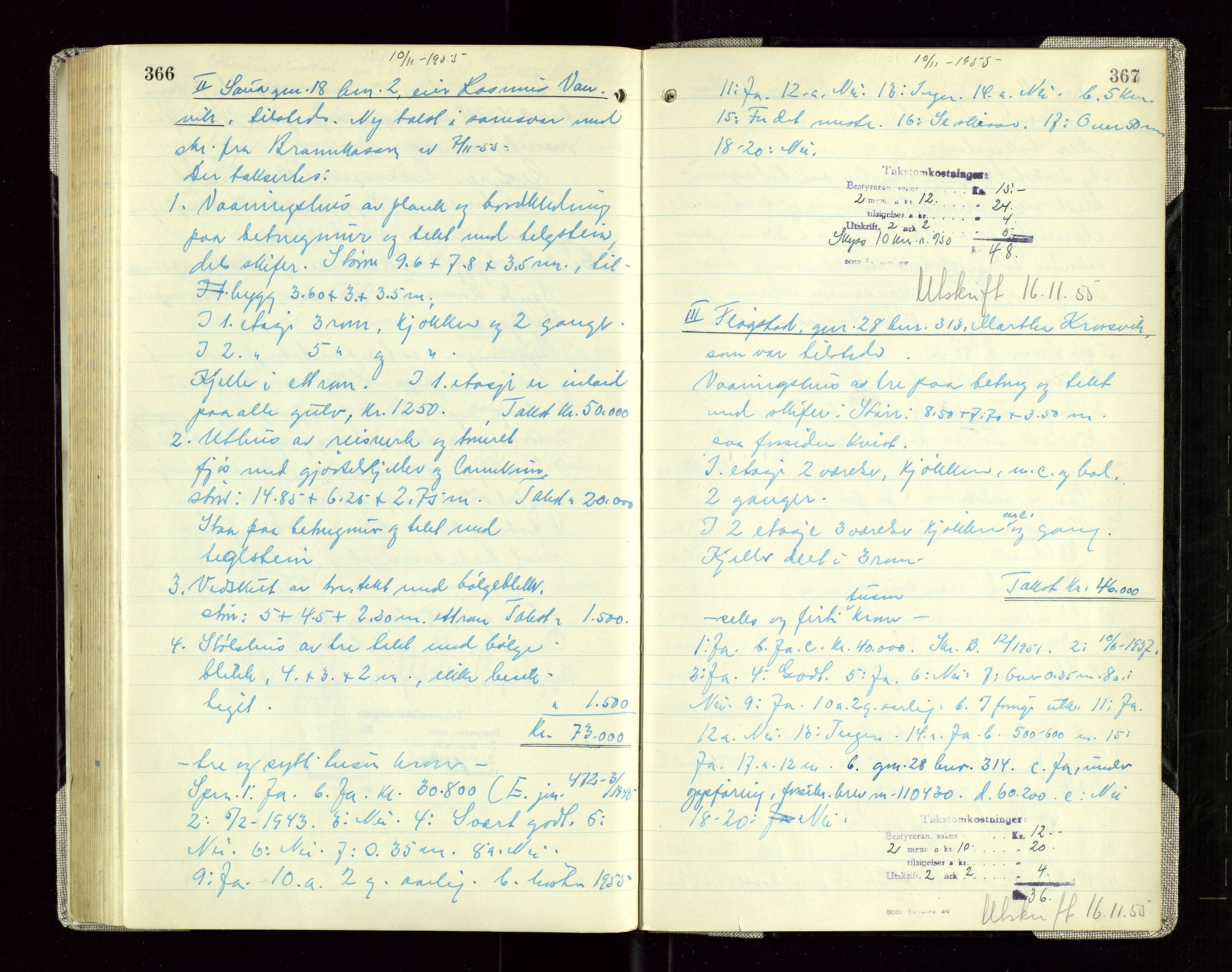 Sauda lensmannskontor, SAST/A-100177/Goa/L0005: "Branntakstprotokoll for Sauda lensmannsdistrikt", 1946-1955, p. 366-367