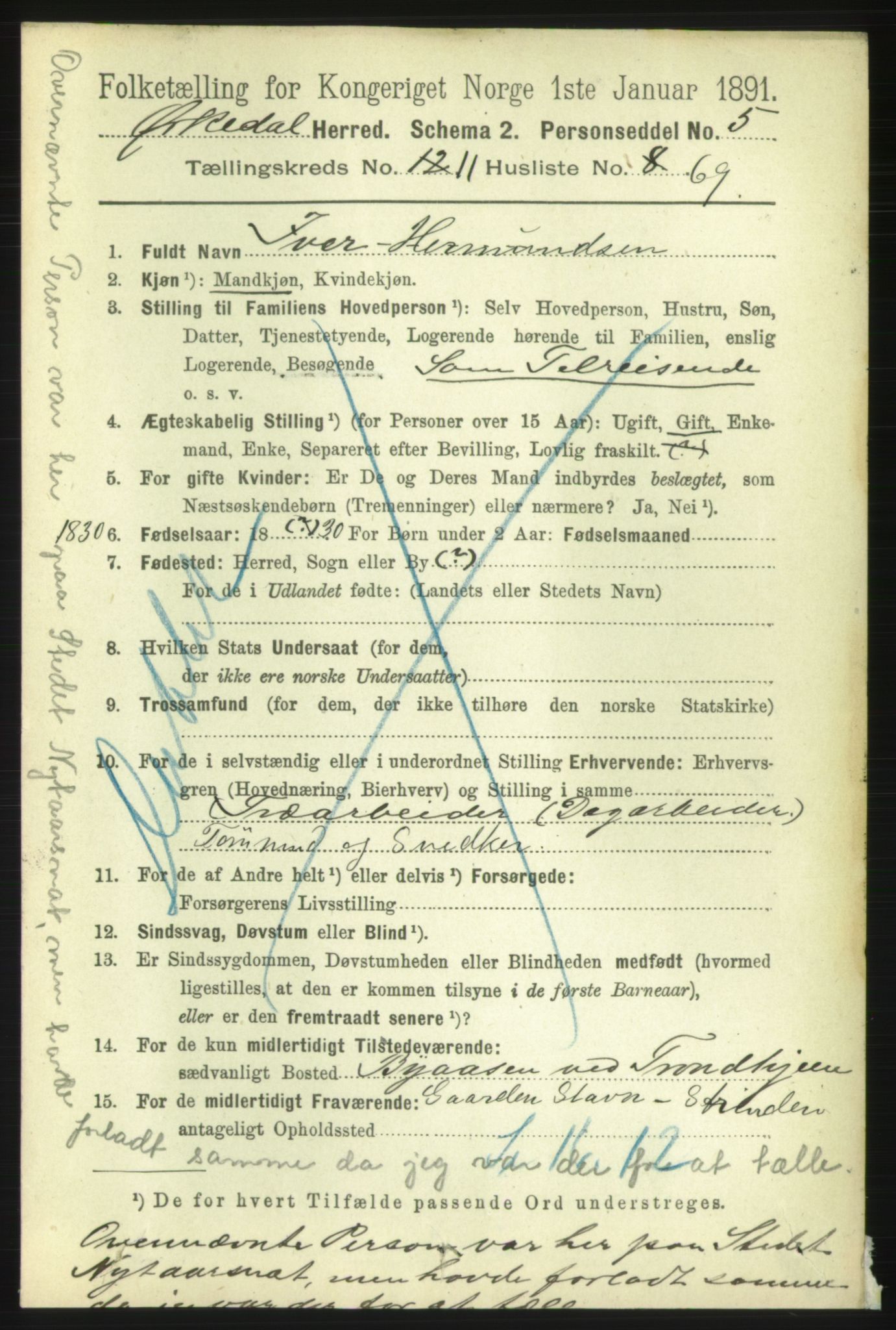 RA, 1891 census for 1638 Orkdal, 1891, p. 5512