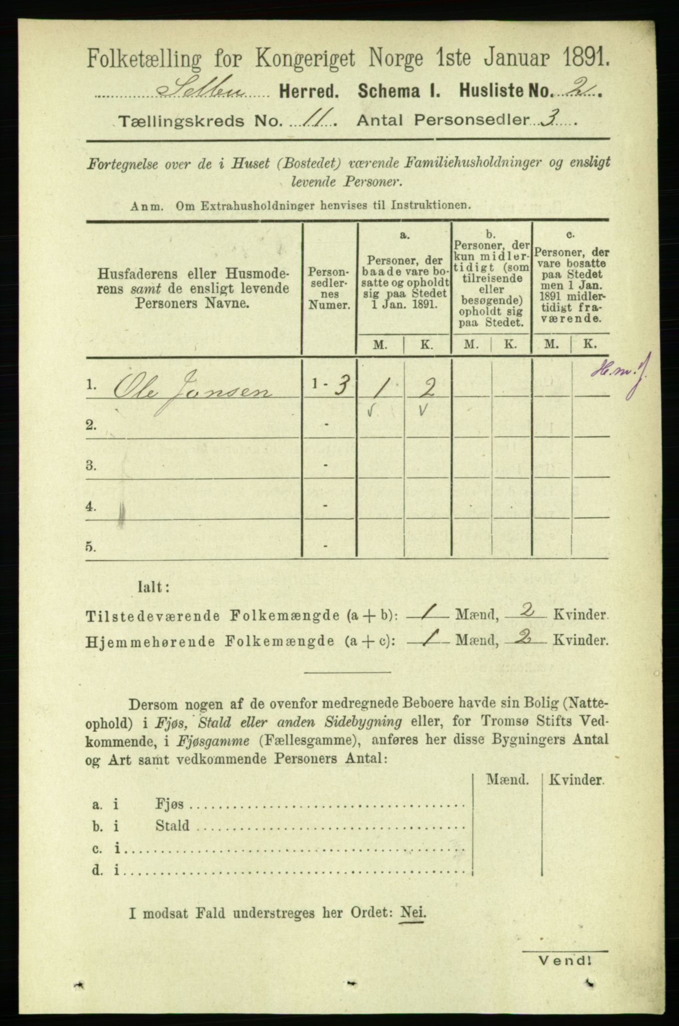 RA, 1891 census for 1664 Selbu, 1891, p. 3929