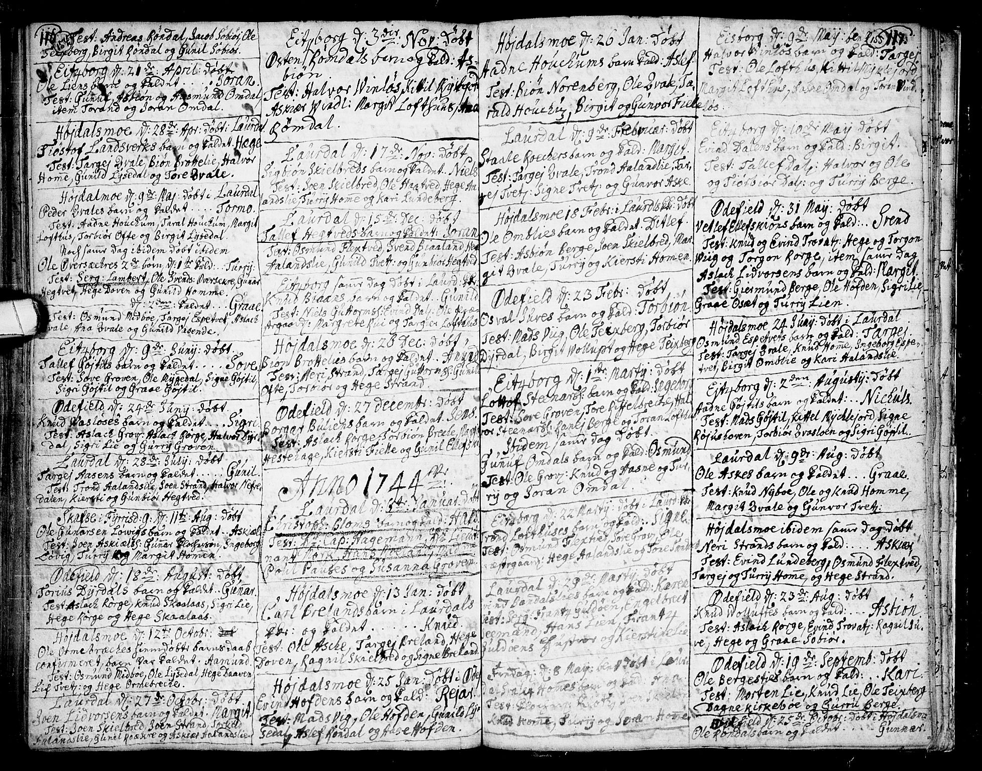 Lårdal kirkebøker, SAKO/A-284/F/Fa/L0002: Parish register (official) no. I 2, 1734-1754, p. 154-155