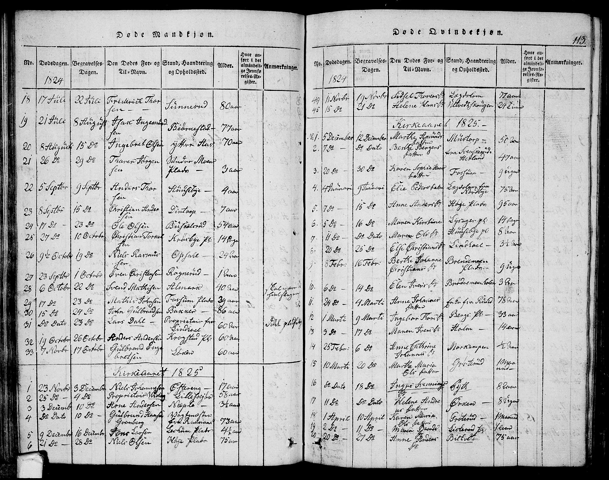 Eidsberg prestekontor Kirkebøker, SAO/A-10905/G/Ga/L0001: Parish register (copy) no. I 1, 1814-1831, p. 113