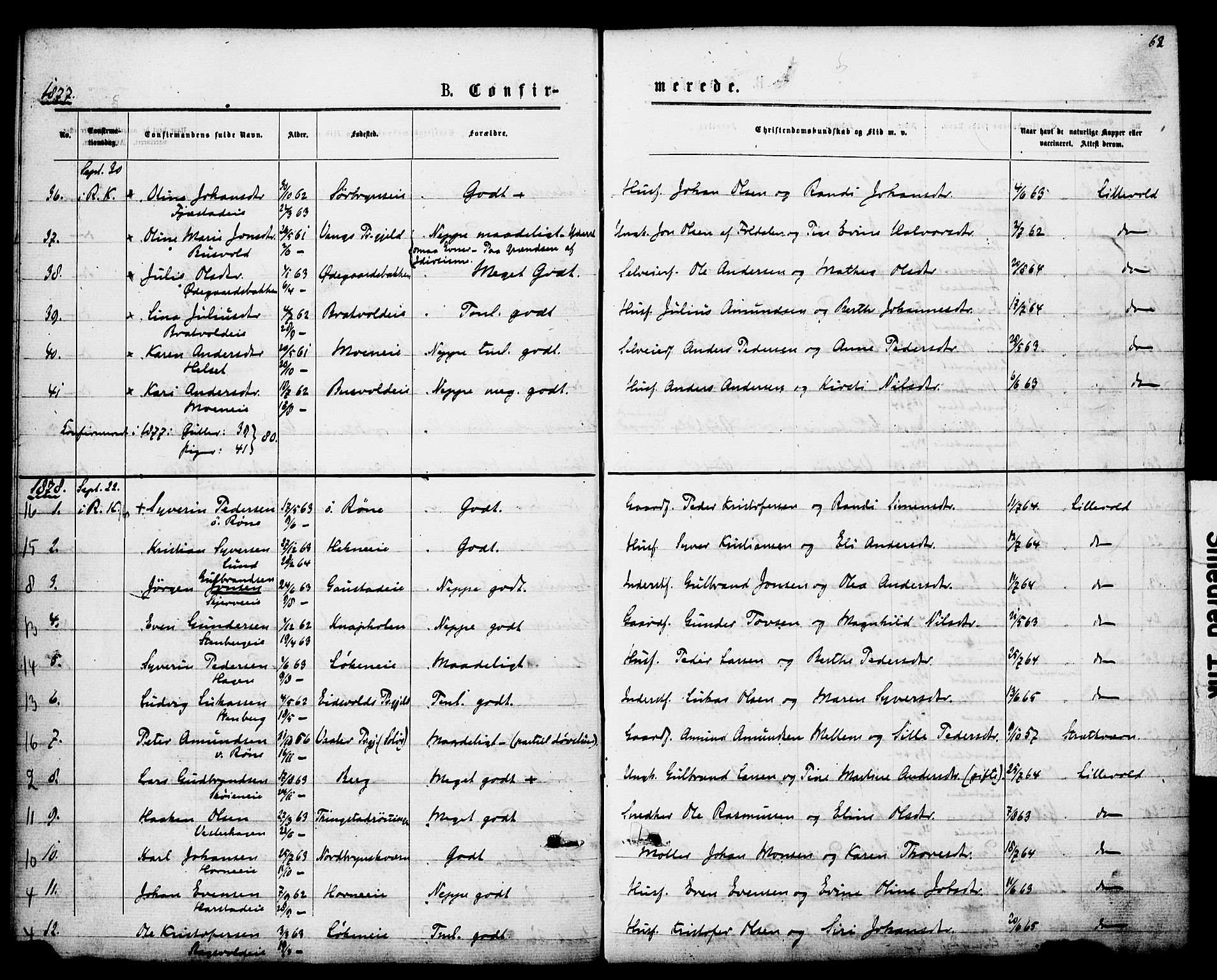 Romedal prestekontor, SAH/PREST-004/K/L0007: Parish register (official) no. 7, 1875-1879, p. 62