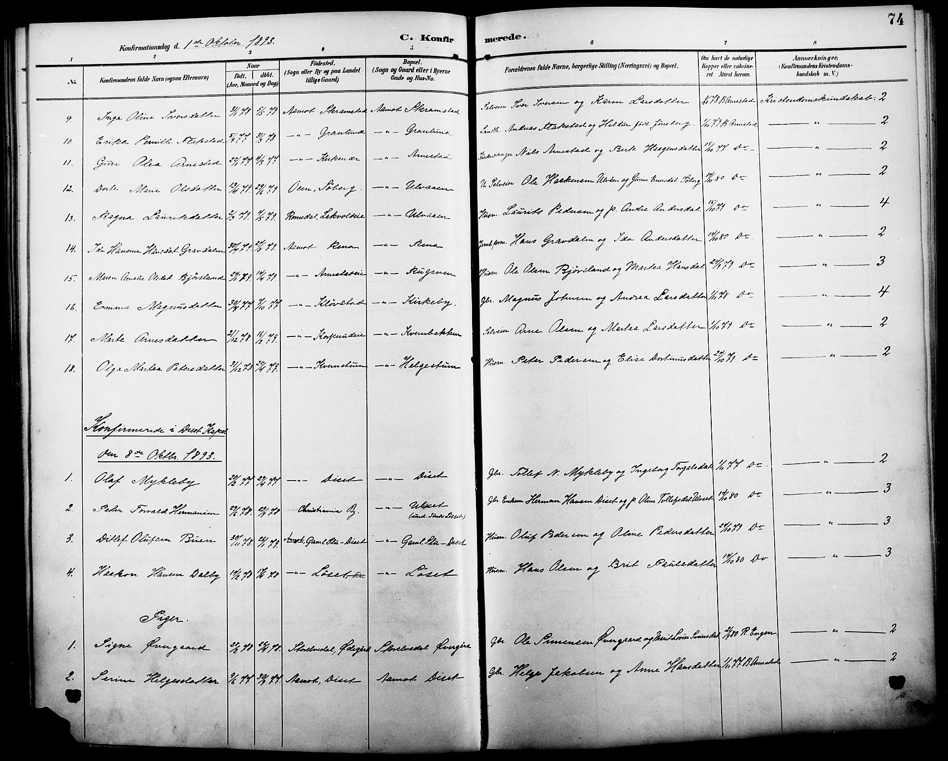 Åmot prestekontor, Hedmark, AV/SAH-PREST-056/H/Ha/Haa/L0011: Parish register (official) no. 11, 1890-1897, p. 74