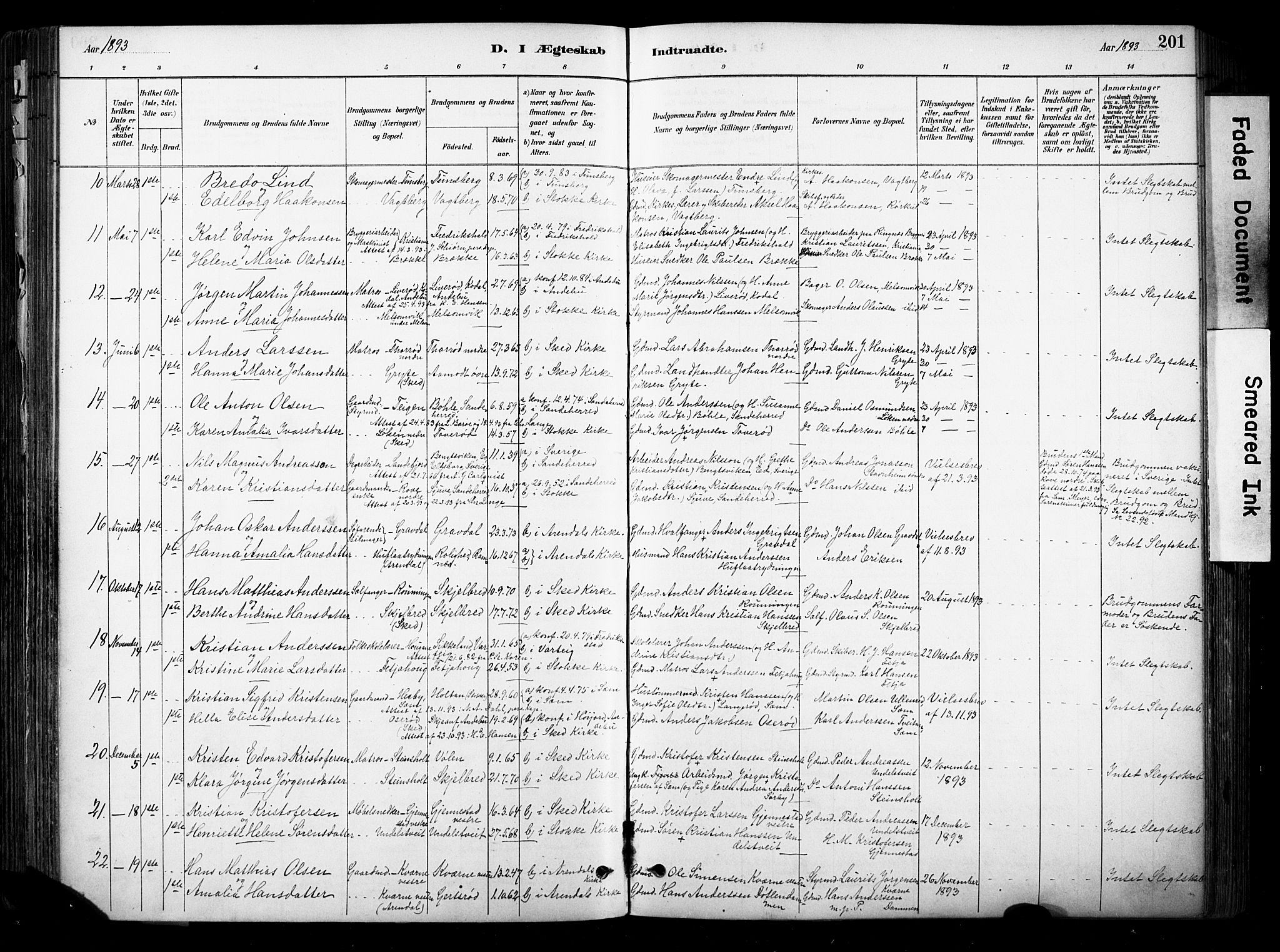 Stokke kirkebøker, AV/SAKO-A-320/F/Fa/L0010: Parish register (official) no. I 10, 1884-1903, p. 201