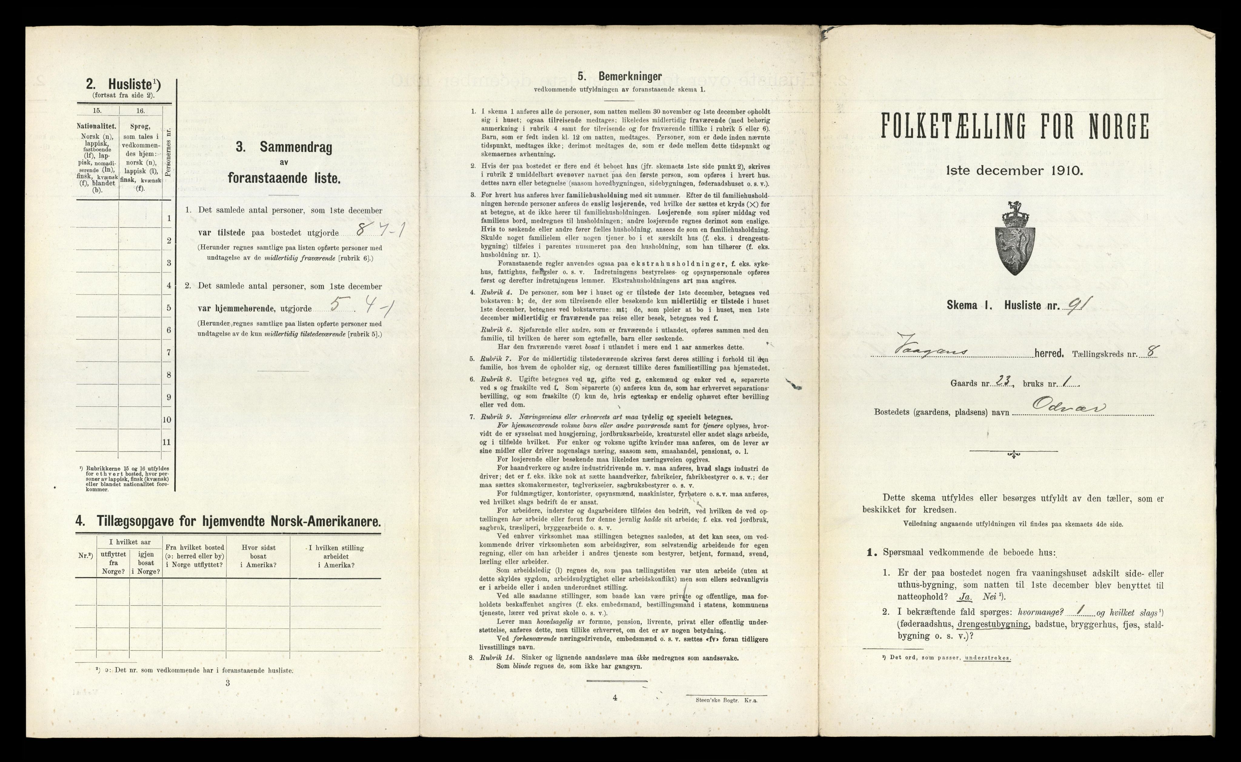 RA, 1910 census for Vågan, 1910, p. 1409