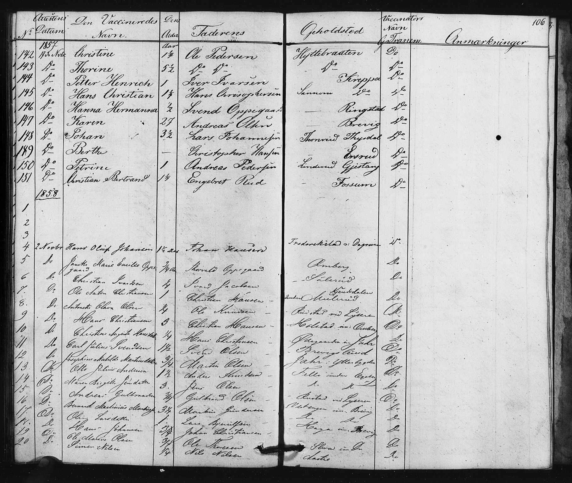 Enebakk prestekontor Kirkebøker, AV/SAO-A-10171c/F/Fa/L0015: Parish register (official) no. I 15, 1830-1867, p. 106