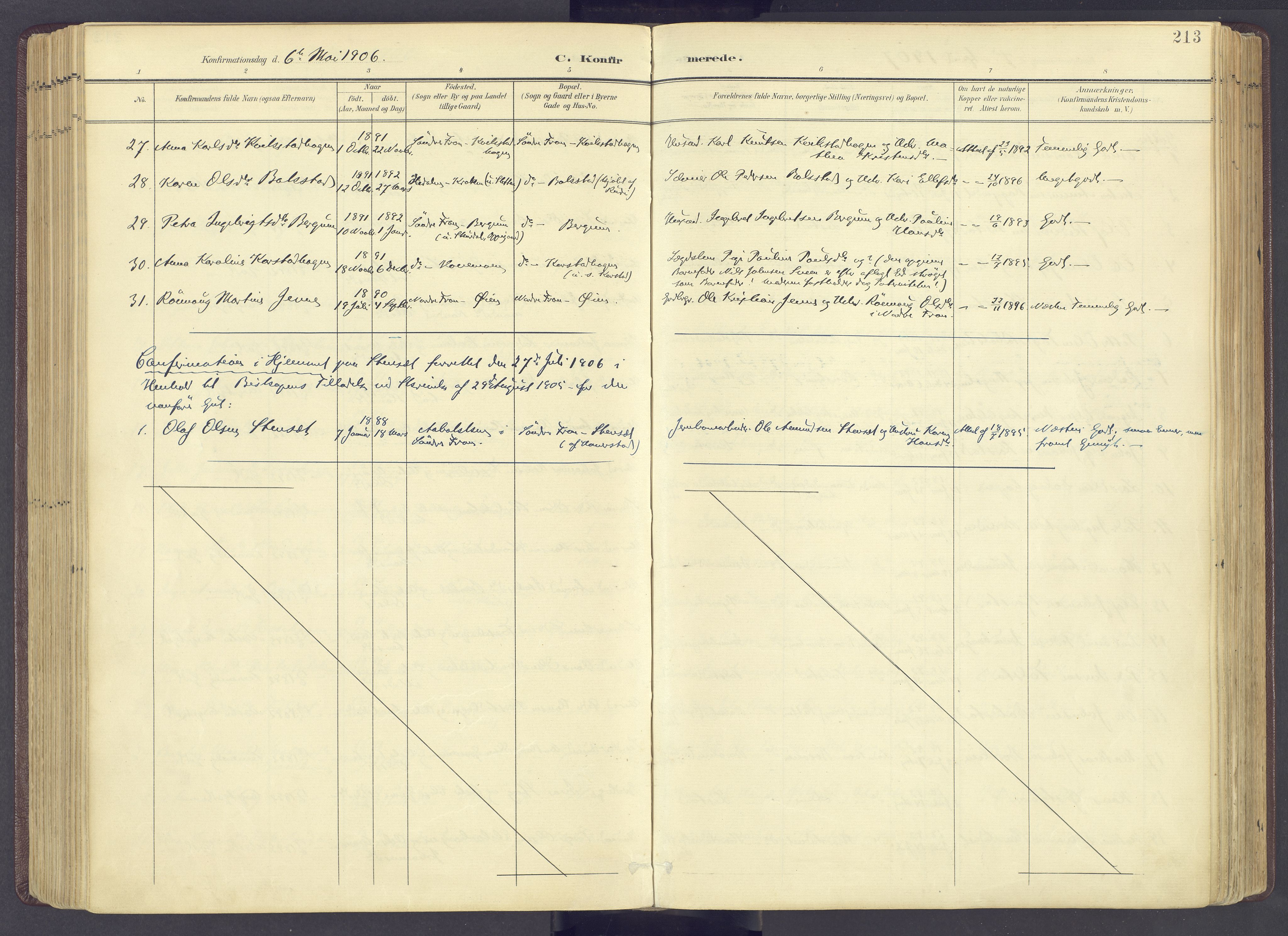 Sør-Fron prestekontor, AV/SAH-PREST-010/H/Ha/Haa/L0004: Parish register (official) no. 4, 1898-1919, p. 213