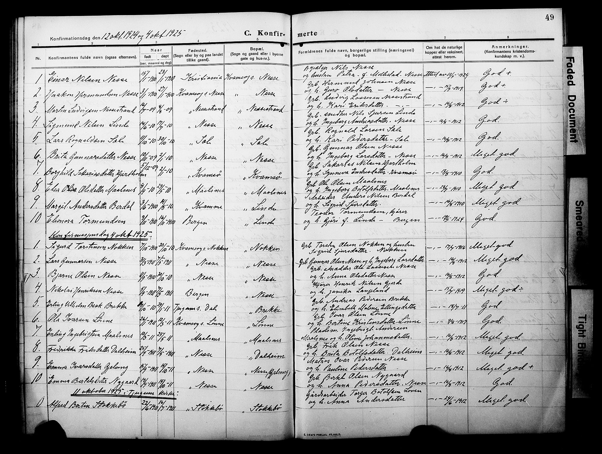 Balestrand sokneprestembete, SAB/A-79601/H/Hab/Habc/L0004: Parish register (copy) no. C 4, 1909-1929, p. 49