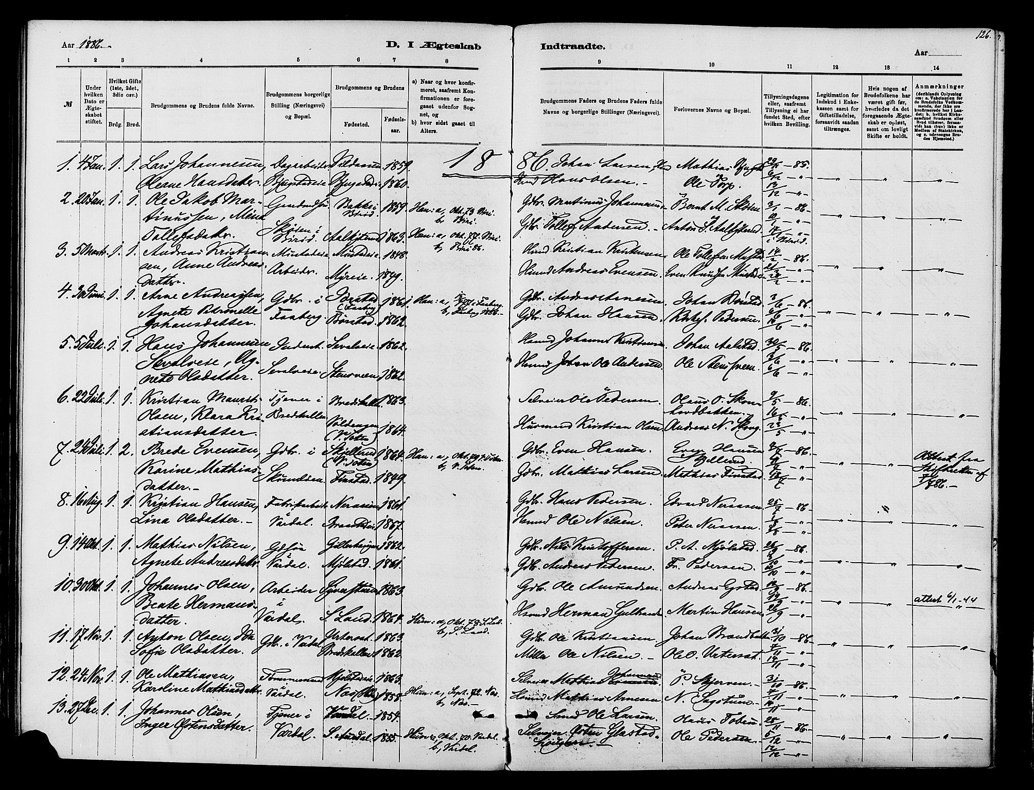 Vardal prestekontor, AV/SAH-PREST-100/H/Ha/Haa/L0010: Parish register (official) no. 10, 1878-1893, p. 126