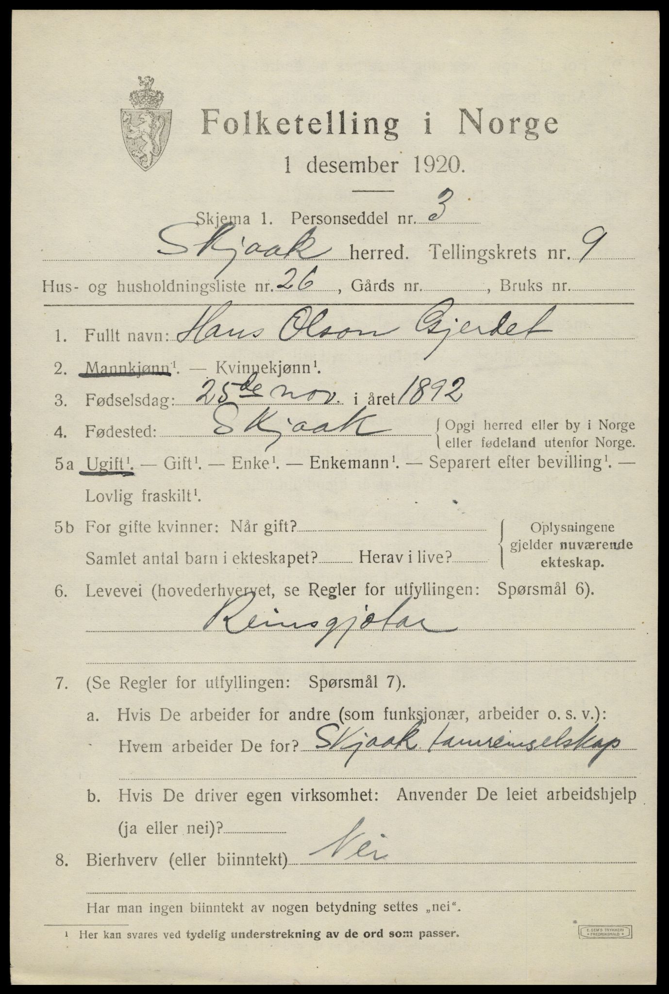 SAH, 1920 census for Skjåk, 1920, p. 4556