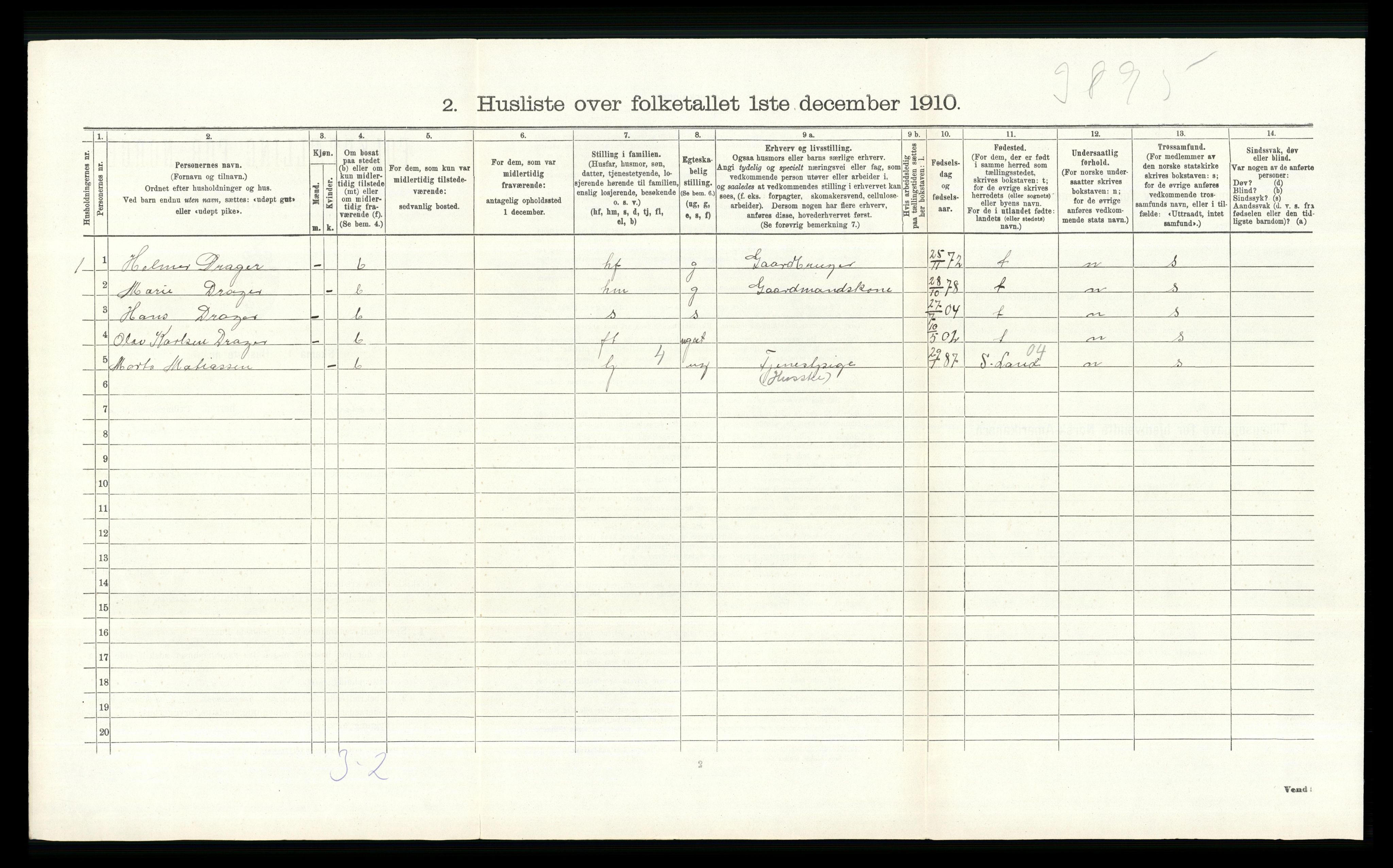 RA, 1910 census for Vestre Toten, 1910, p. 254