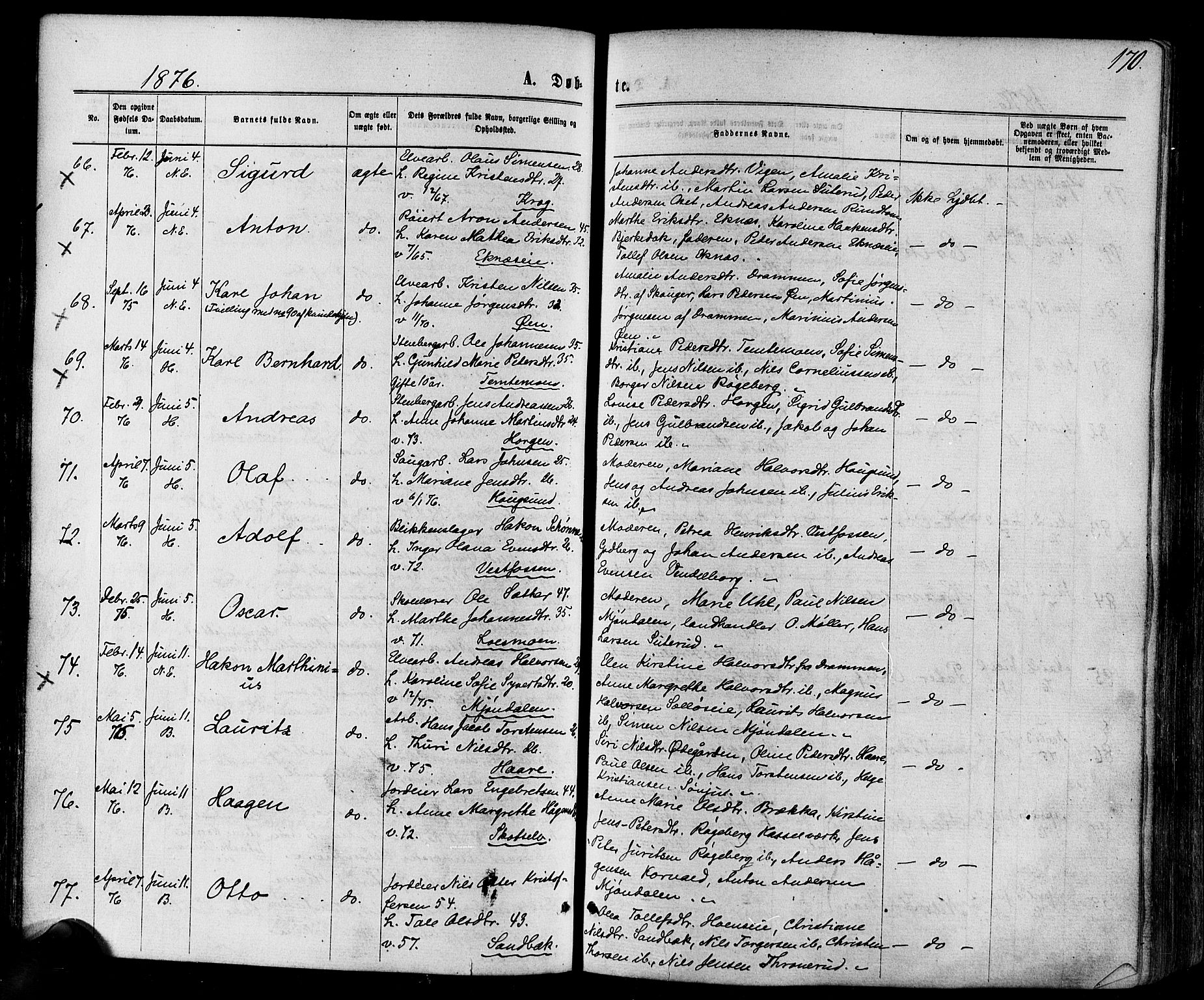 Eiker kirkebøker, AV/SAKO-A-4/F/Fa/L0017: Parish register (official) no. I 17, 1869-1877, p. 170