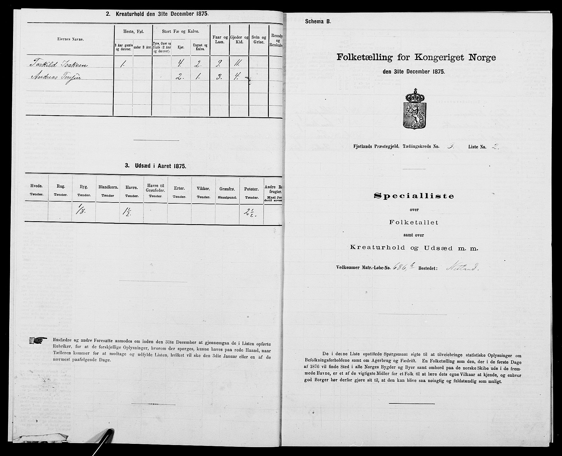 SAK, 1875 census for 1036P Fjotland, 1875, p. 163