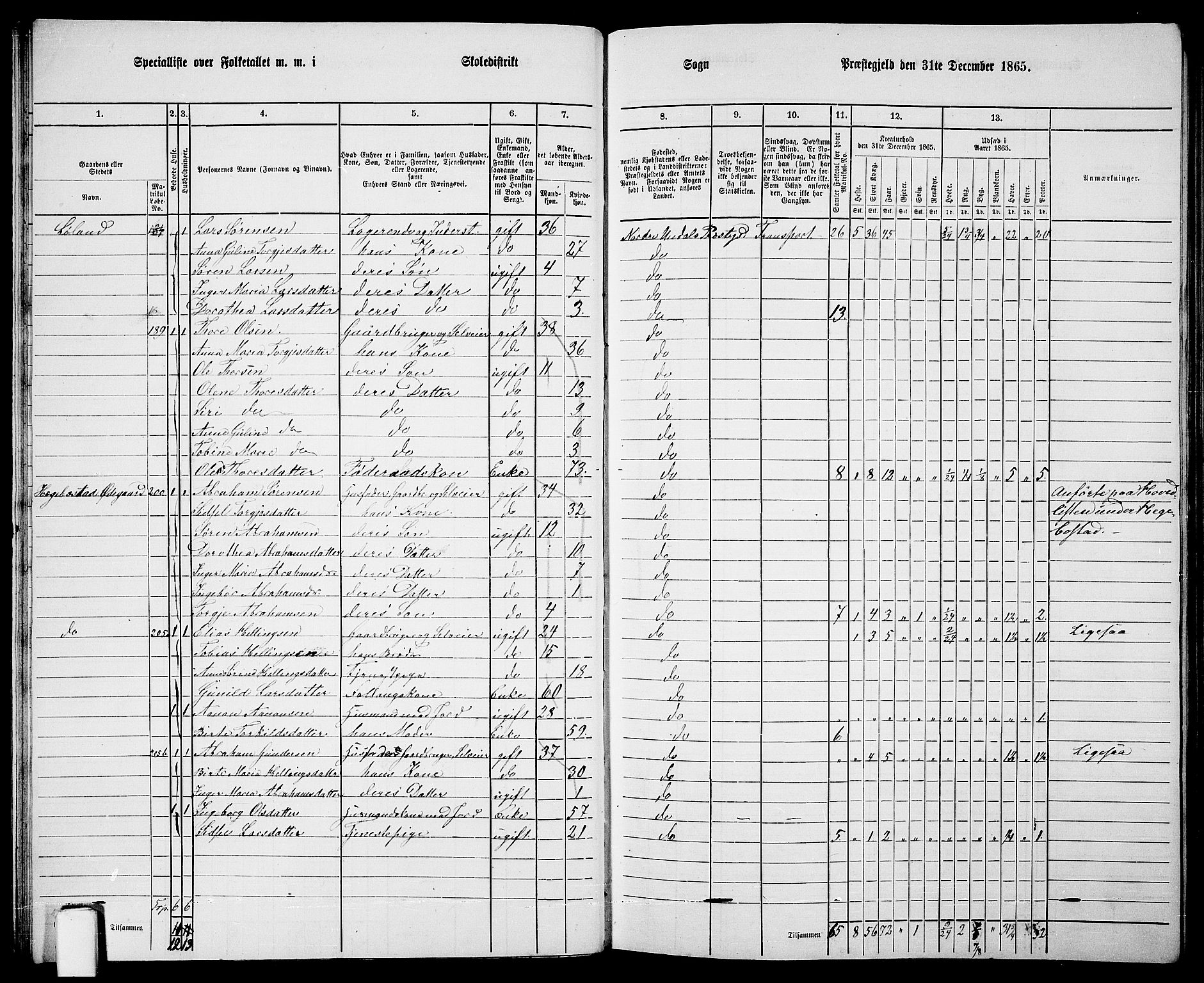 RA, 1865 census for Nord-Audnedal, 1865, p. 23