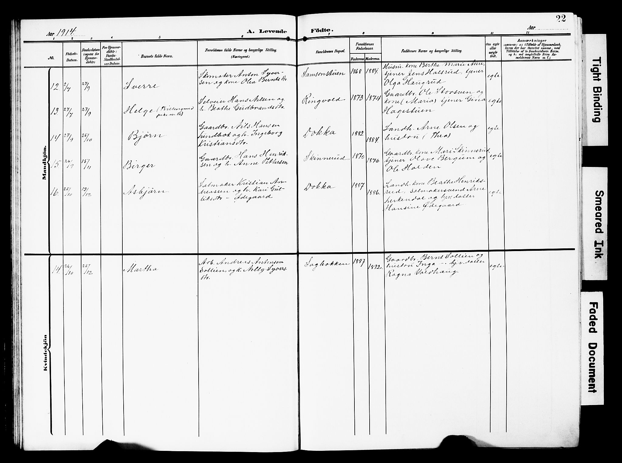 Nordre Land prestekontor, AV/SAH-PREST-124/H/Ha/Hab/L0001: Parish register (copy) no. 1, 1908-1931, p. 22