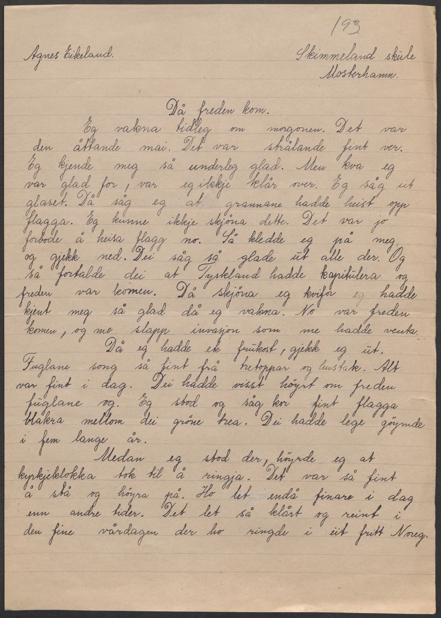 Det norske totalavholdsselskap, AV/RA-PA-0419/E/Eb/L0603: Skolestiler om krigstida (ordnet topografisk etter distrikt og skole), 1946, p. 307