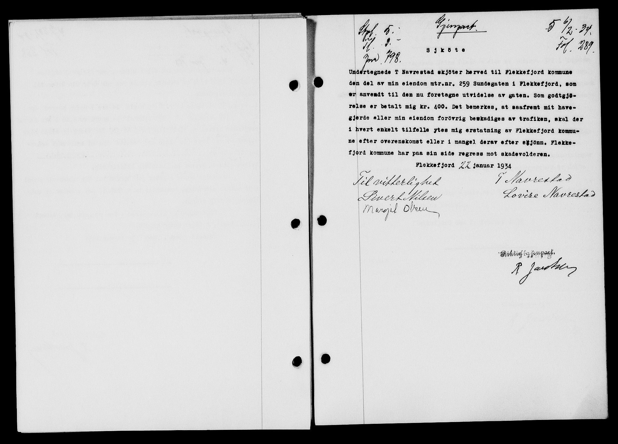 Flekkefjord sorenskriveri, SAK/1221-0001/G/Gb/Gba/L0049: Mortgage book no. 46, 1933-1934, Deed date: 06.02.1934