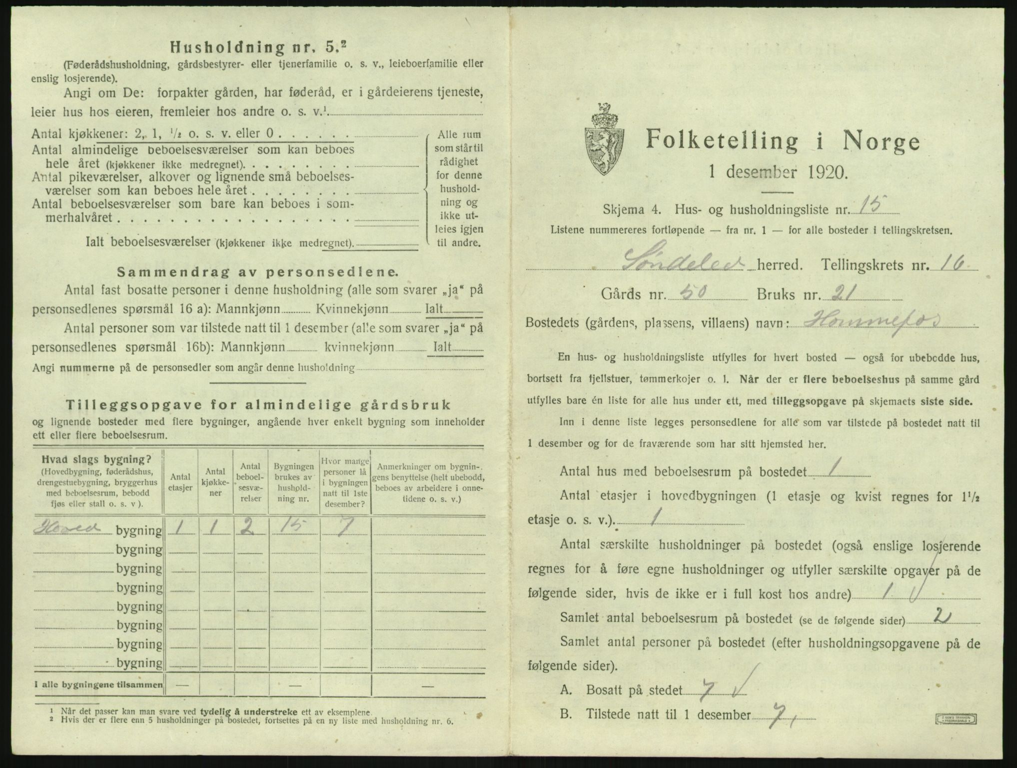 SAK, 1920 census for Søndeled, 1920, p. 1245