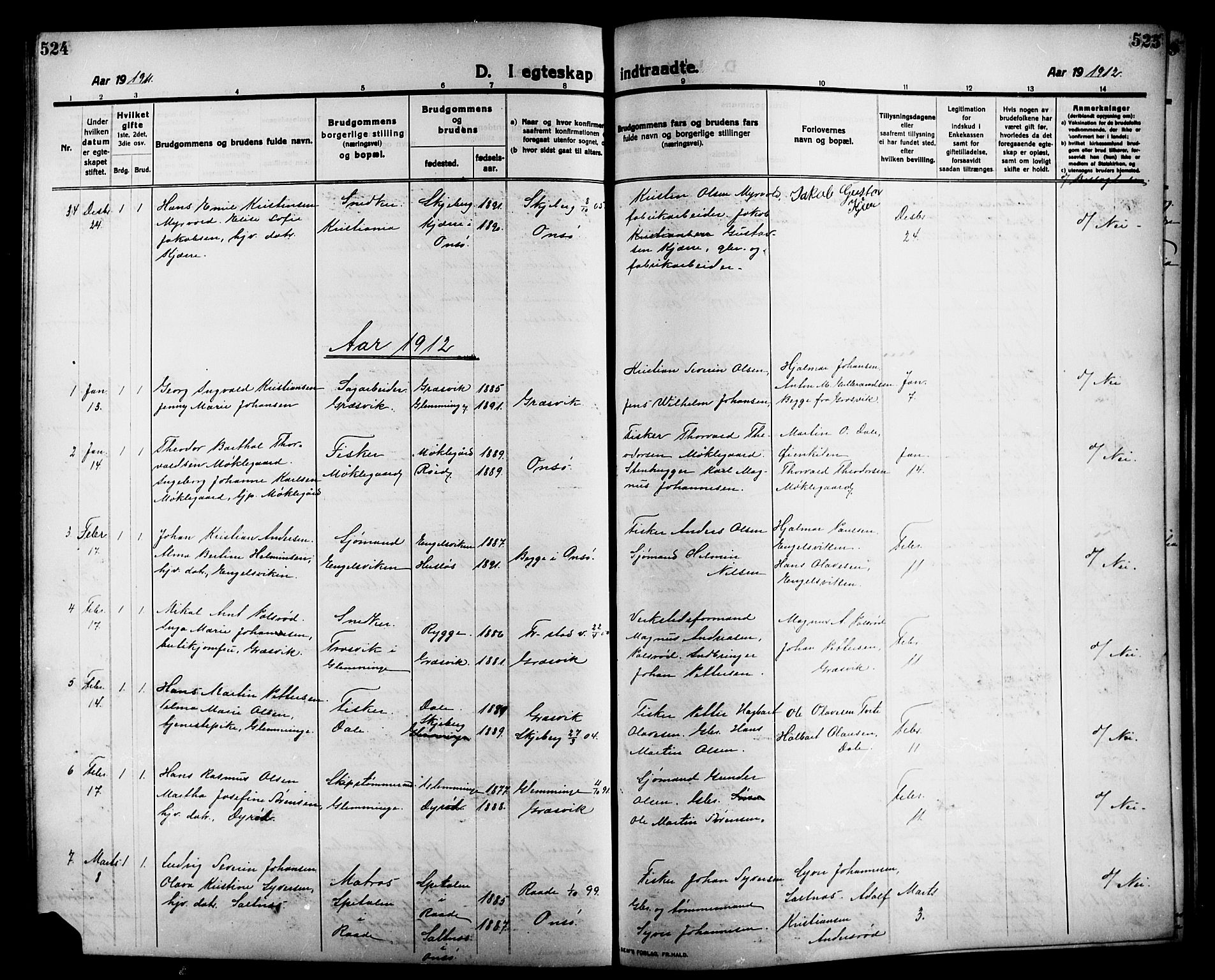 Onsøy prestekontor Kirkebøker, SAO/A-10914/G/Ga/L0003: Parish register (copy) no. I 3, 1910-1926, p. 524-525