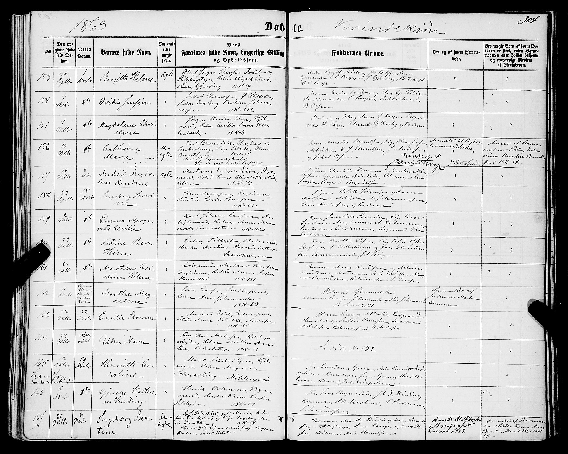 Domkirken sokneprestembete, SAB/A-74801/H/Haa/L0021: Parish register (official) no. B 4, 1859-1871, p. 304