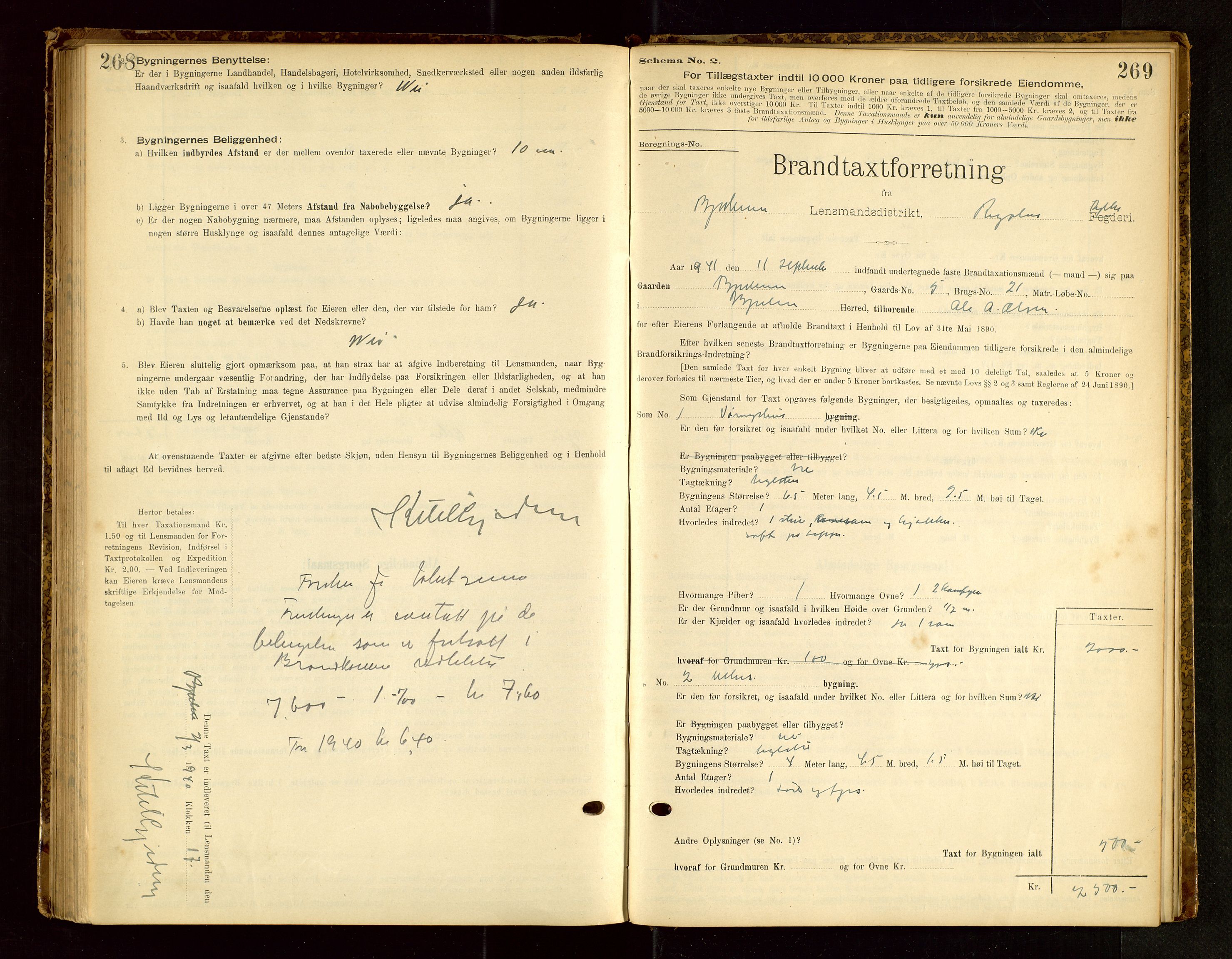 Bjerkreim lensmannskontor, SAST/A-100090/Gob/L0001: "Brandtaxationsprotokol", 1895-1950, p. 268-269
