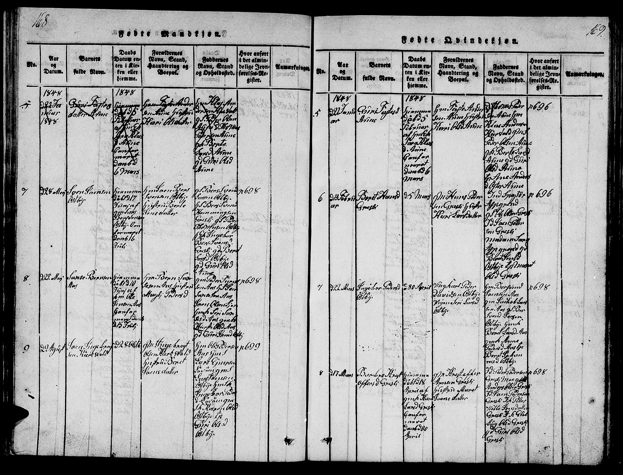 Ministerialprotokoller, klokkerbøker og fødselsregistre - Sør-Trøndelag, AV/SAT-A-1456/698/L1164: Parish register (copy) no. 698C01, 1816-1861, p. 168-169