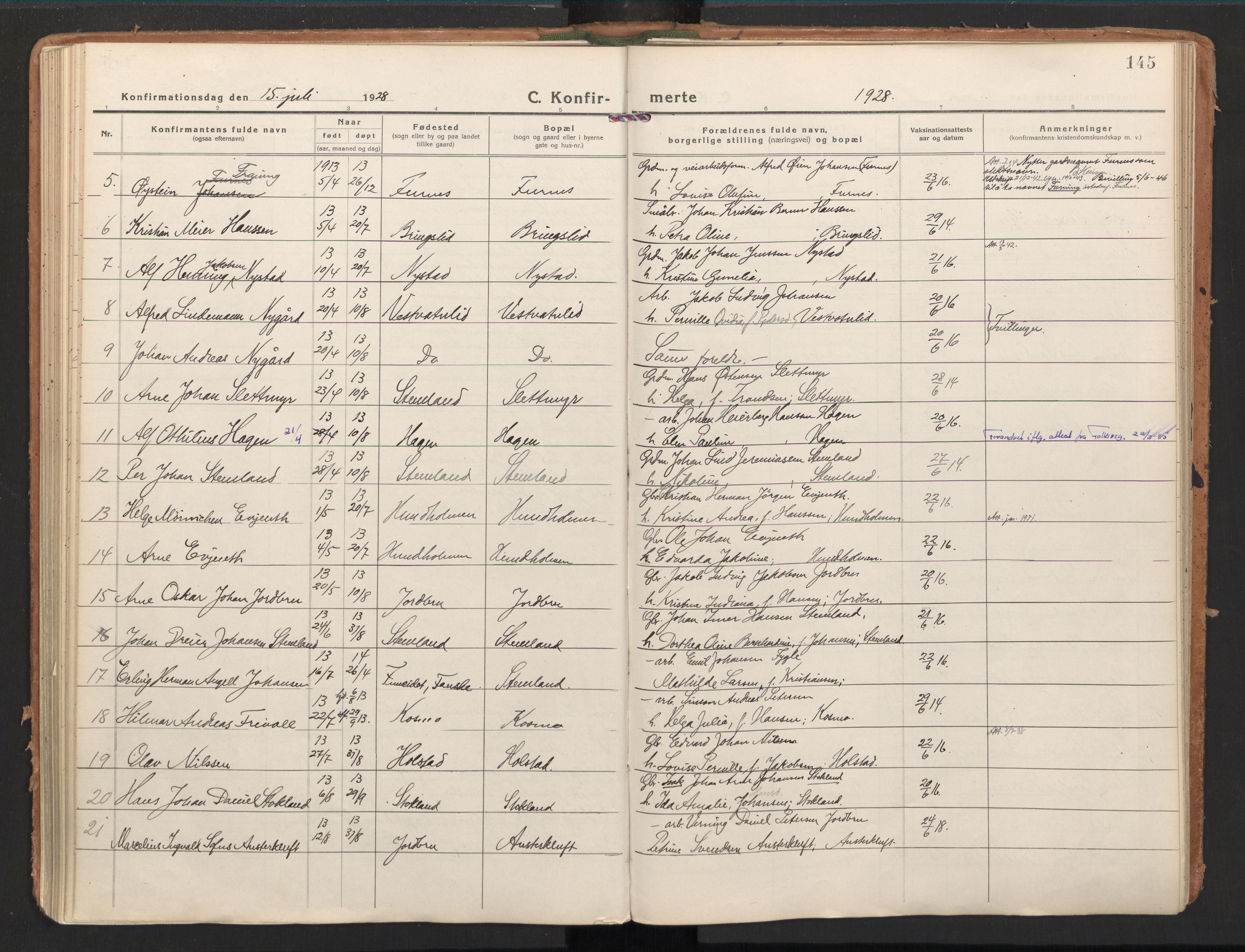 Ministerialprotokoller, klokkerbøker og fødselsregistre - Nordland, SAT/A-1459/851/L0725: Parish register (official) no. 851A02, 1922-1944, p. 145