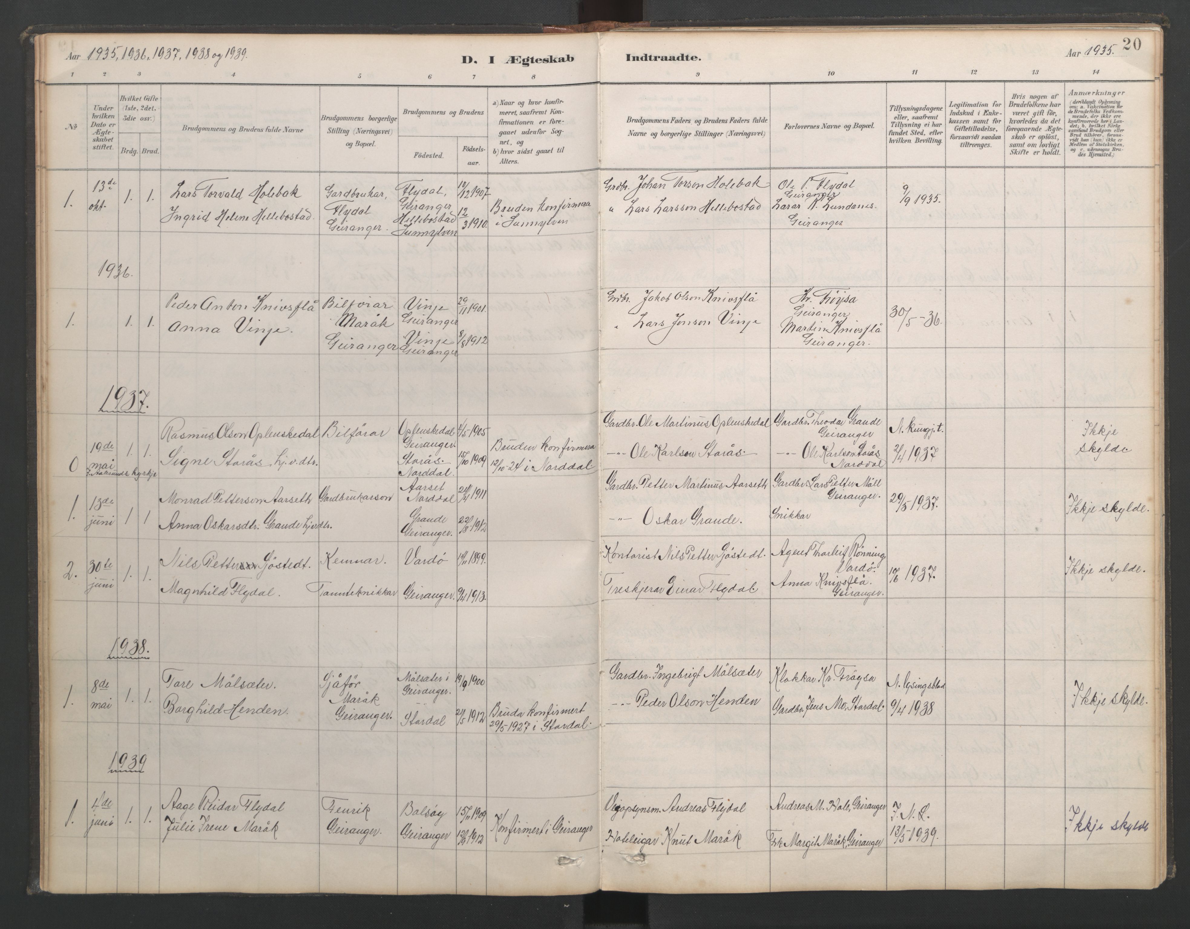 Ministerialprotokoller, klokkerbøker og fødselsregistre - Møre og Romsdal, AV/SAT-A-1454/518/L0237: Parish register (copy) no. 518C04, 1885-1963, p. 20