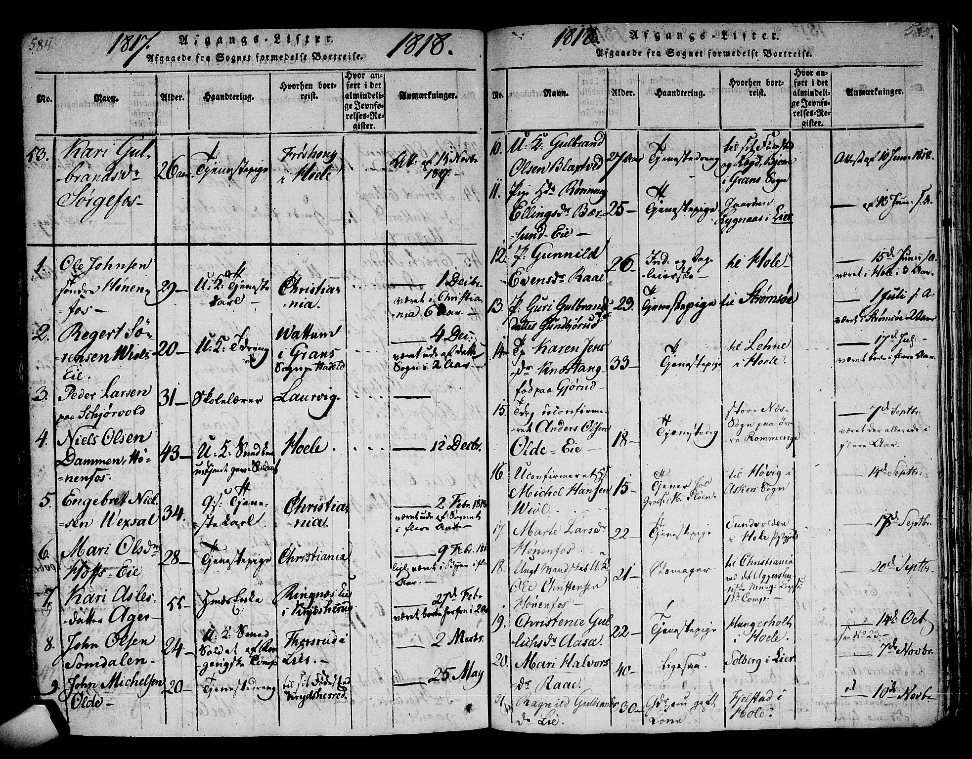 Norderhov kirkebøker, SAKO/A-237/F/Fa/L0008: Parish register (official) no. 8, 1814-1833, p. 584-585